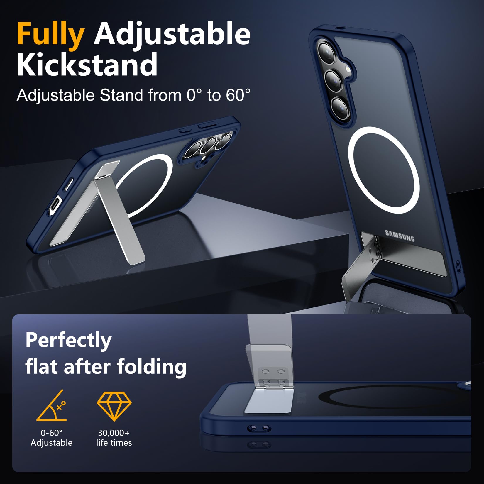 Spidercase Magnetic For Samsung Galaxy S24 Case,Built In Invisible Kickstand With 2Pcs Tempered Glass Screen Protectors Shockpro