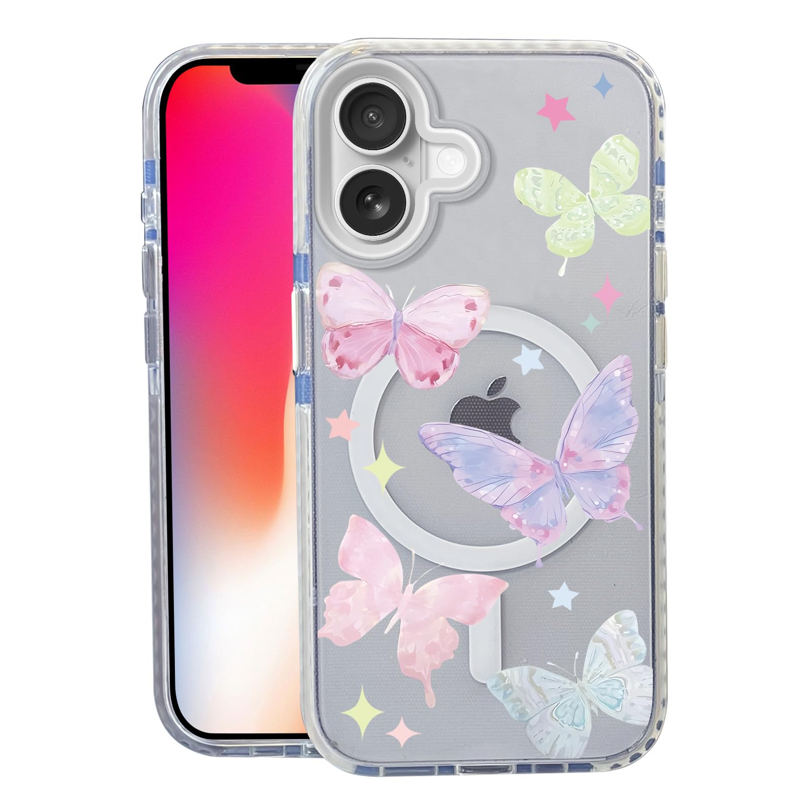 Nimeey Colorful Butterfly for iPhone 17 Case,MagSafe Compatible,Matte Soft Slim Shockproof Cover,Anti-Fingerprint,Anti-Yellowing