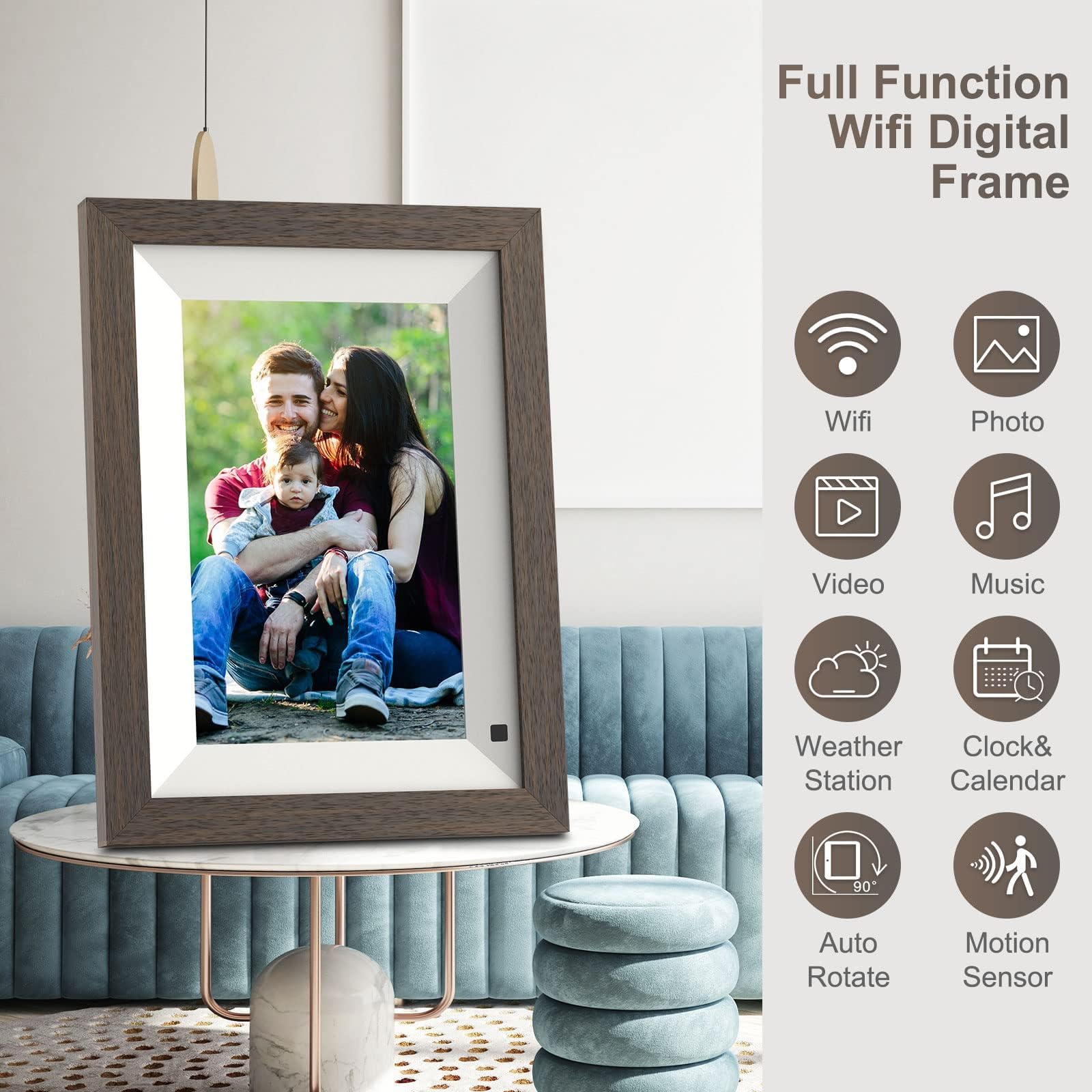Digital Photo Frame 10.1'' Wood  Smart Picture Frame   32Gb Wifi Frame 1280 * 800 Ips Touch Screen, Auto Rotate, Motion Sensor,