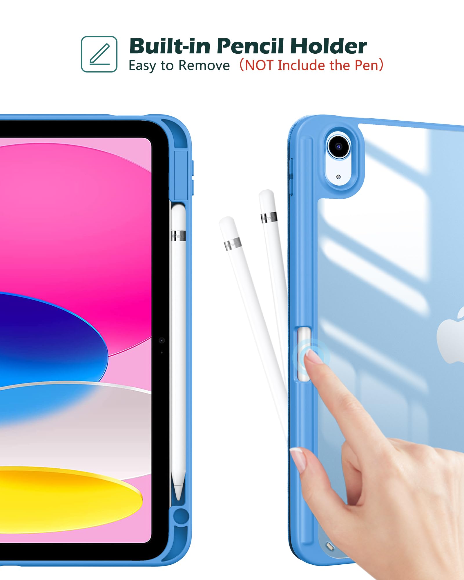 Procase For Ipad (A16) 11Th Generation 11 Inch 2025/10Th Generation 10.9 Inch 2022 Case With Pencil Holder, Hybrid Ipad 11 10 Case With Clear Back, Supports Auto Wake/Sleep  Blue