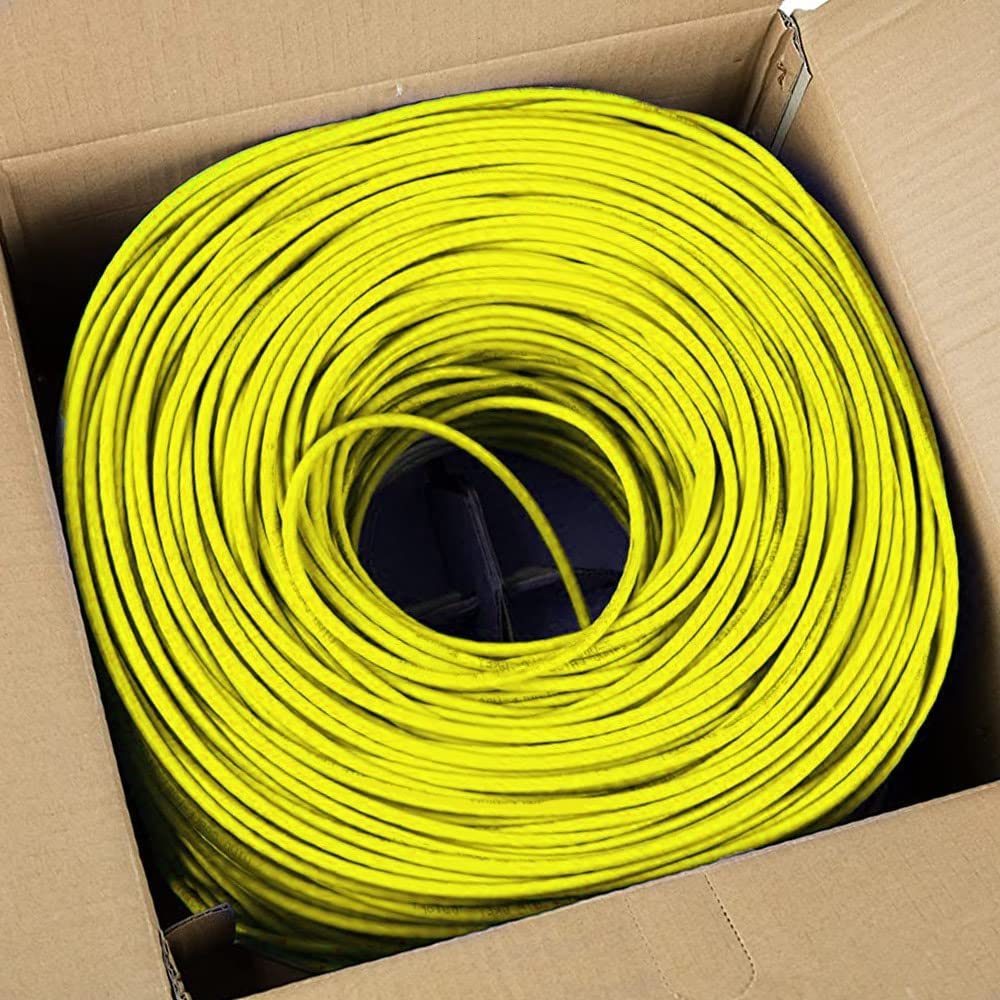 Cmple   Cat6 Cable 1000Ft Bulk Lan Ethernet Cat 6 Wire Network Utp 23Awg Cmr Riser 10Gbps 550 Mhz Pull Box 1000 Feet, Yellow