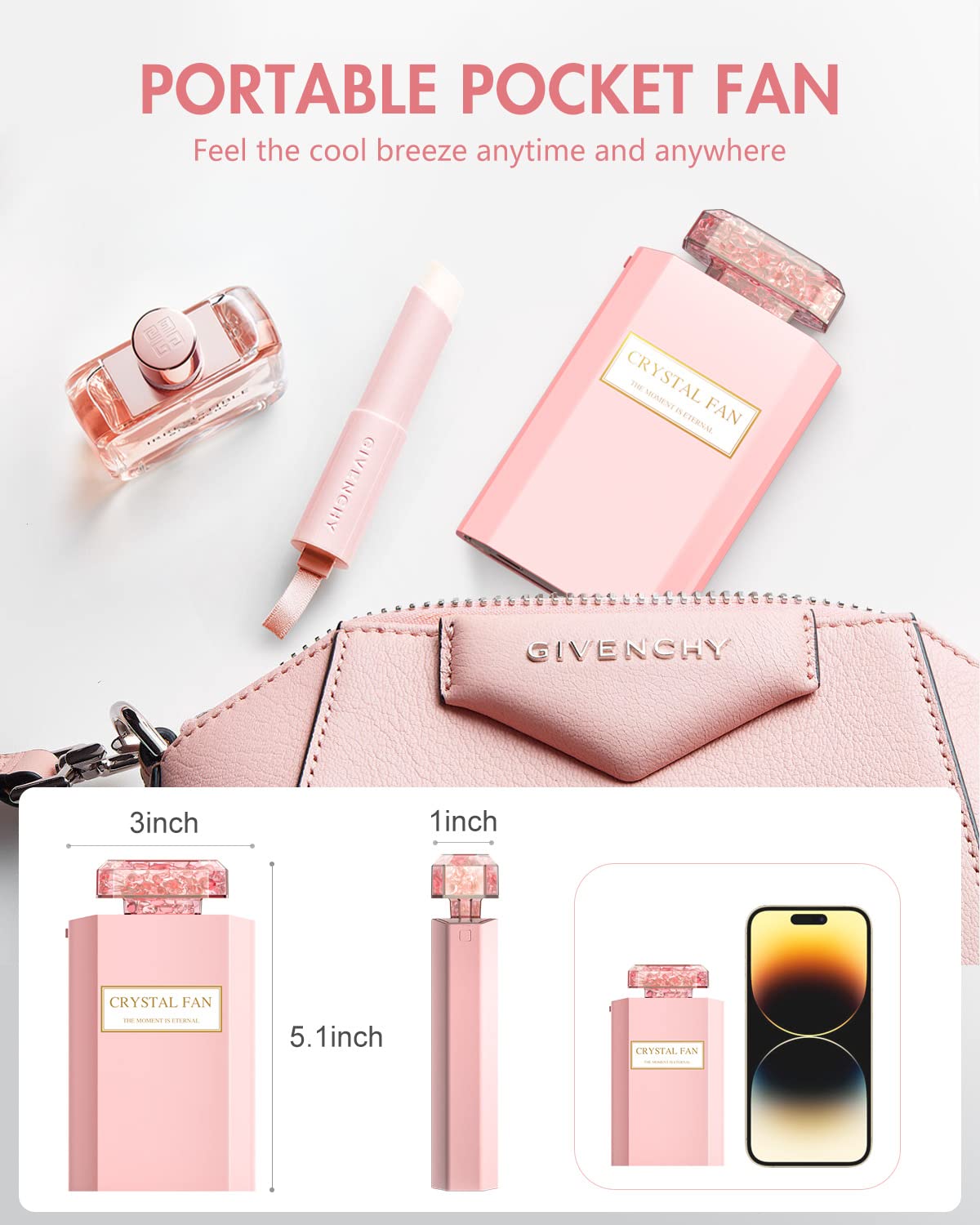 Jentxon Lady Handheld Fan, Rechargeable Small Personal Fan With 3 Speeds Setting, Powerful Quiet Pull Out Portable Fan, Mini Coo