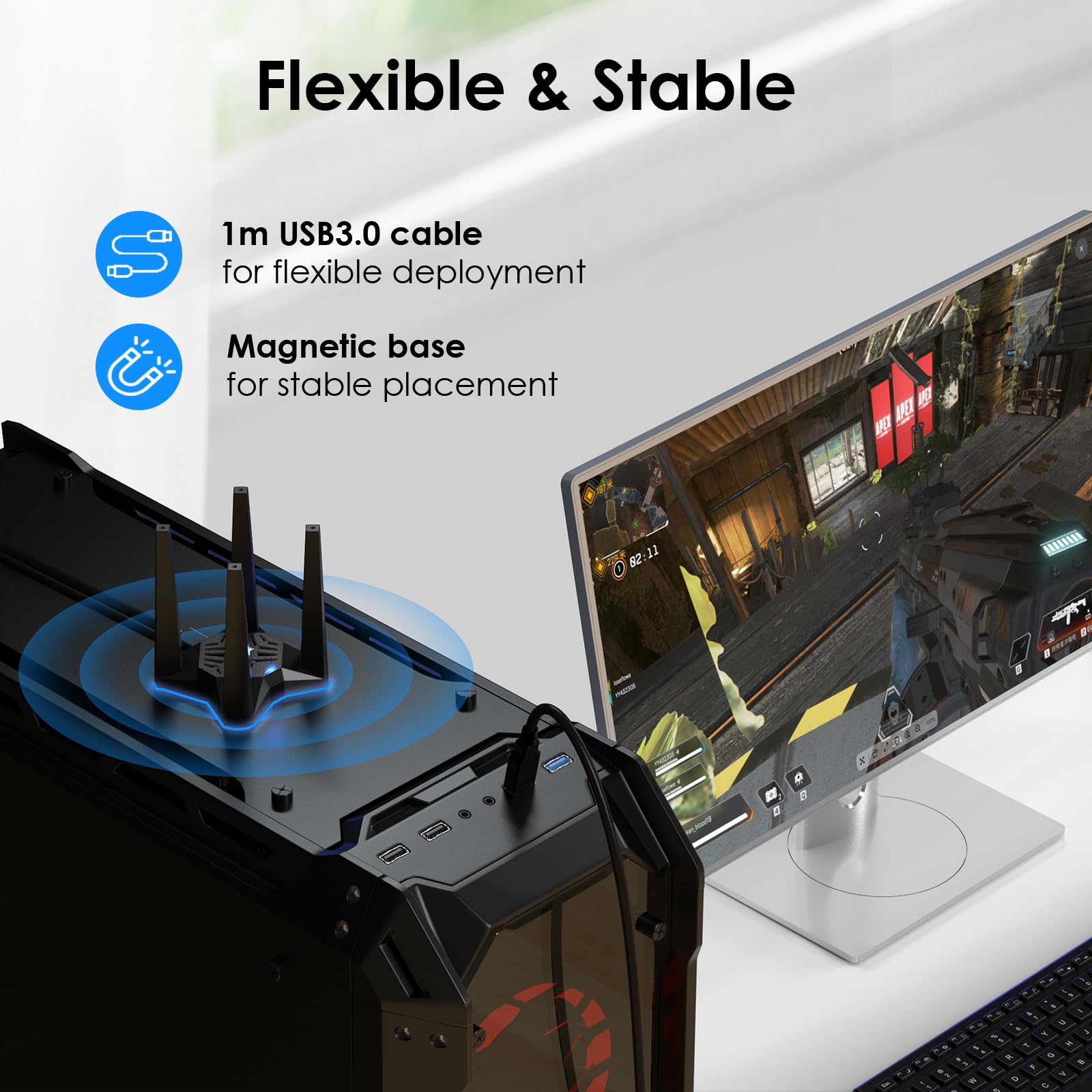 Usb Wifi Adapter For Desktop Pc, Ac1900 Wifi Adapter Dual Band Wireless Network Adapter With 2.4Ghz/5Ghz High Gain Antennas, Mu