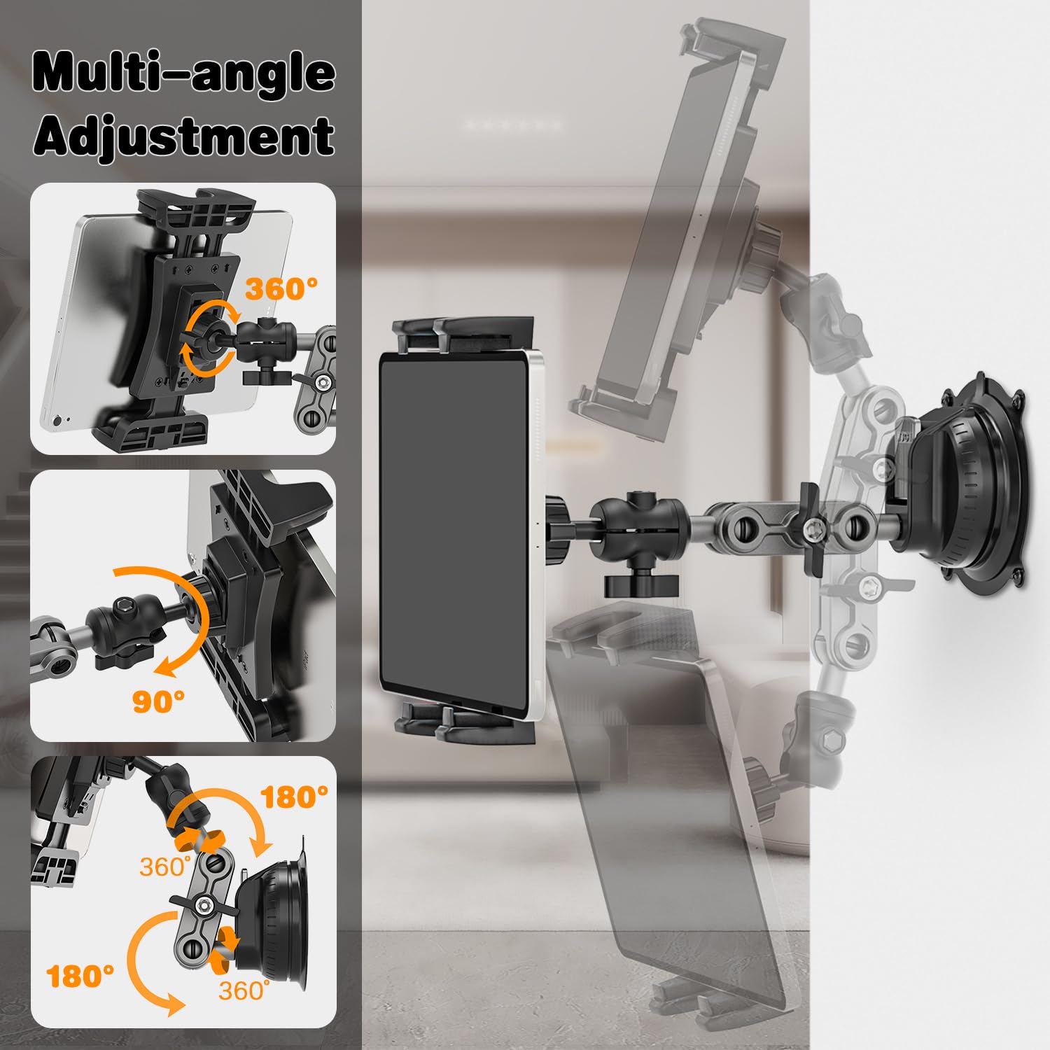 Aluminum Heavy Duty Tablet Mount For Car/Truck, 360 Adjustable 2 Stage Tablet Stand Holder For Commercial Vehicle Dashboard Wind