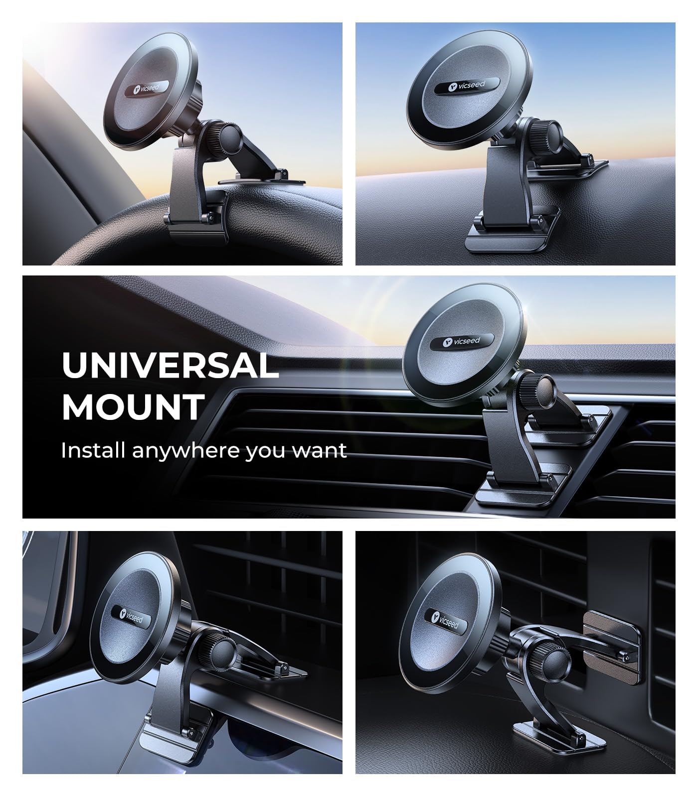 Vicseed 2025 Upgrade For Magsafe Car Mount [Strongest Dashboard Adhesive & 25N Magnetic] Cell Phone Holders For Your Car, 360 Ad