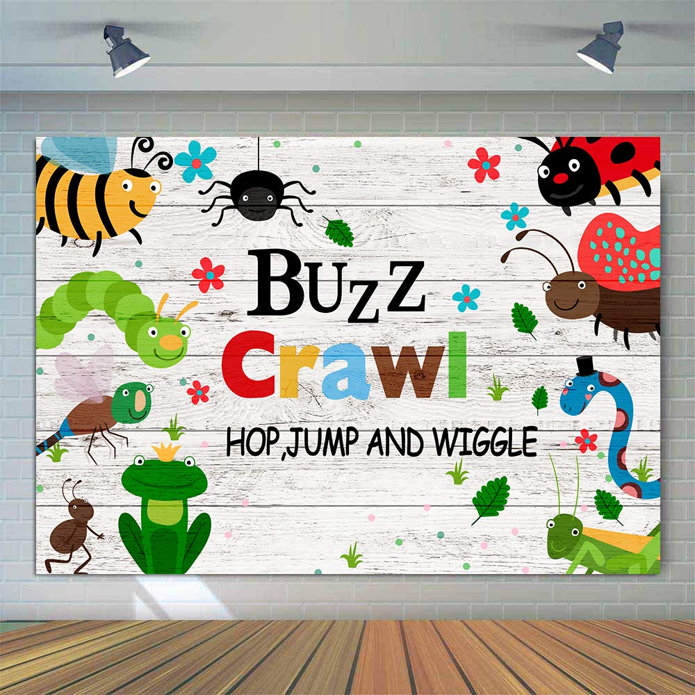 Phmojen 7X5Ft Buzz Crawl Insect Backdrop, Vinyl Hunt Bugs Baby Shower Theme Birthday Party Photography Background, Studio Props 