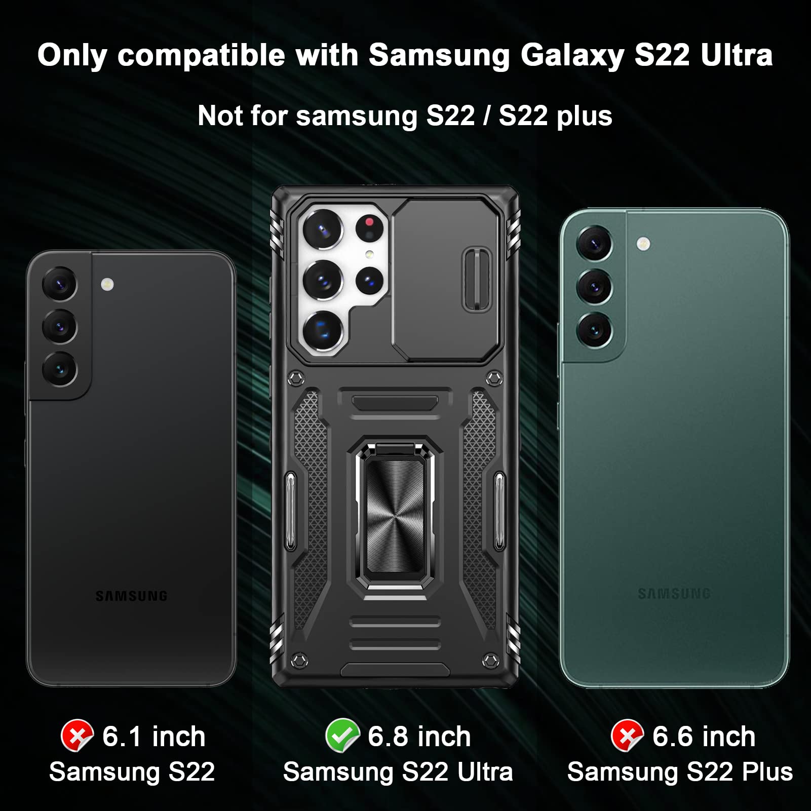 Saiboro Shockproof Phone Case for Samsung Galaxy S22 Ultra with Kickstand Camera Cover Magnetic Car Mount PC/TPU Silver
