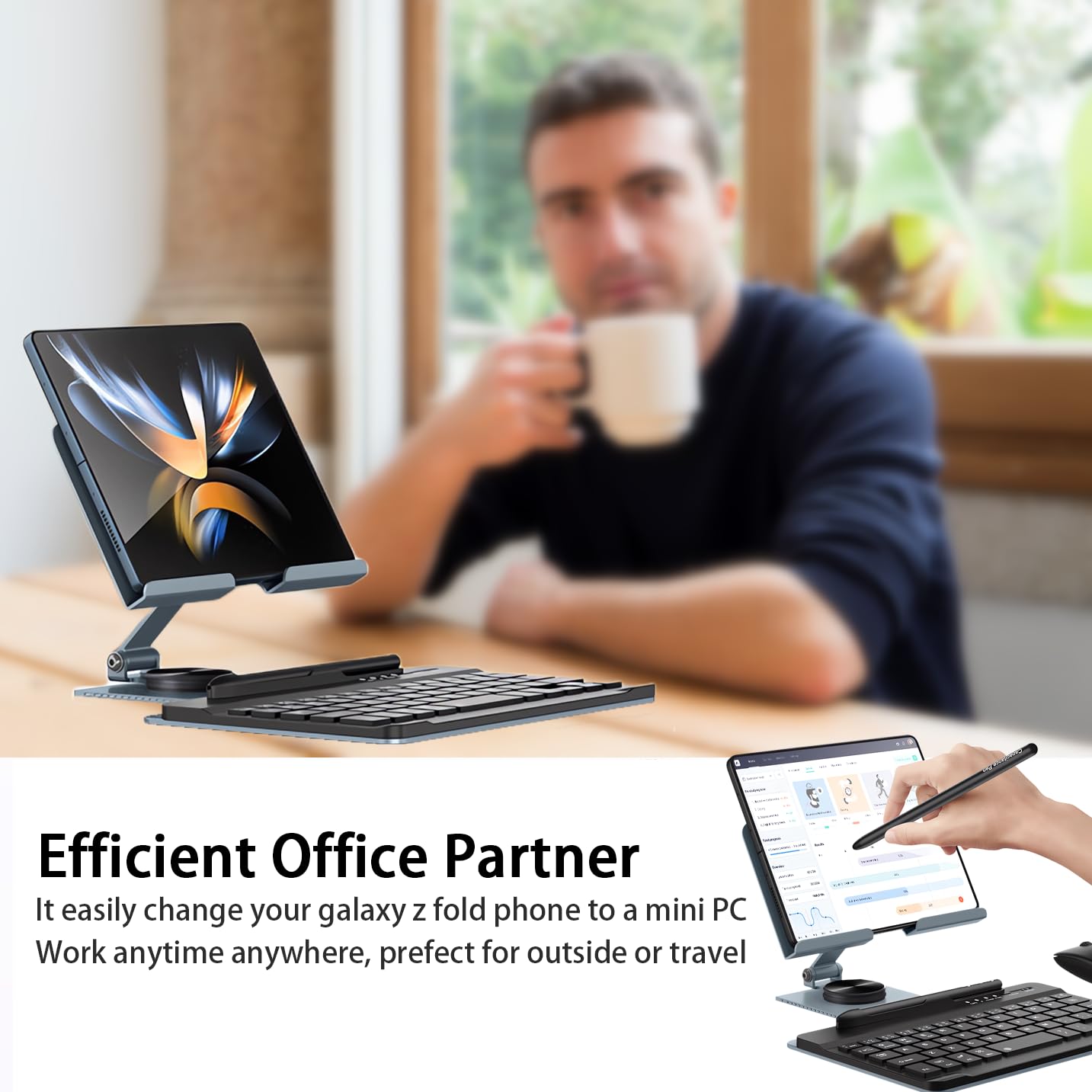 Voppton For Samsung Galaxy Z Fold 6 5 4 Stand Keyboard Mouse, Portable Detachable Bluetooth Keyboard, Foldable Adjustable Desk S