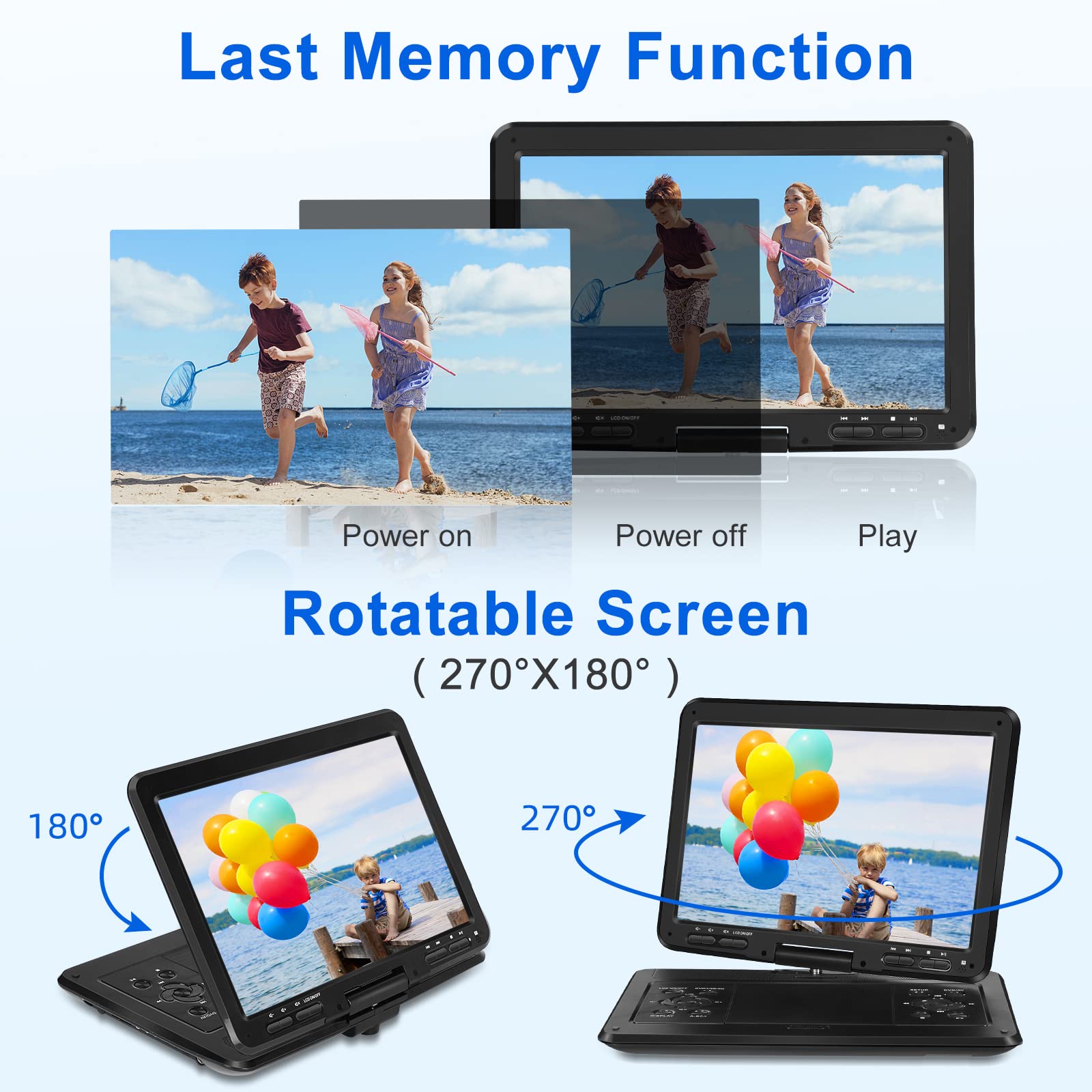 Yoohoo 16.9'' Portable Dvd Player With 14.1'' Large Hd Swivel Buttons Screen, 6 Hrs Battery Dvd Player Portable, Power Adapter,