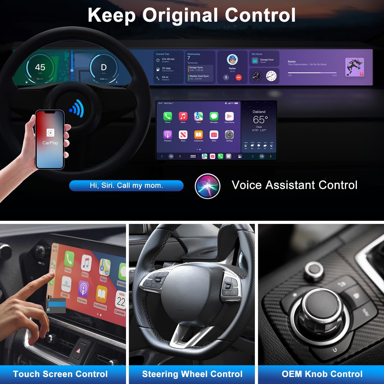 Wireless Carplay Adapter, 2024 Upgrade Carplay Wireless Adapter For Oem Wired Carplay Cars, Fastest And Most Stylish Dongle, Con