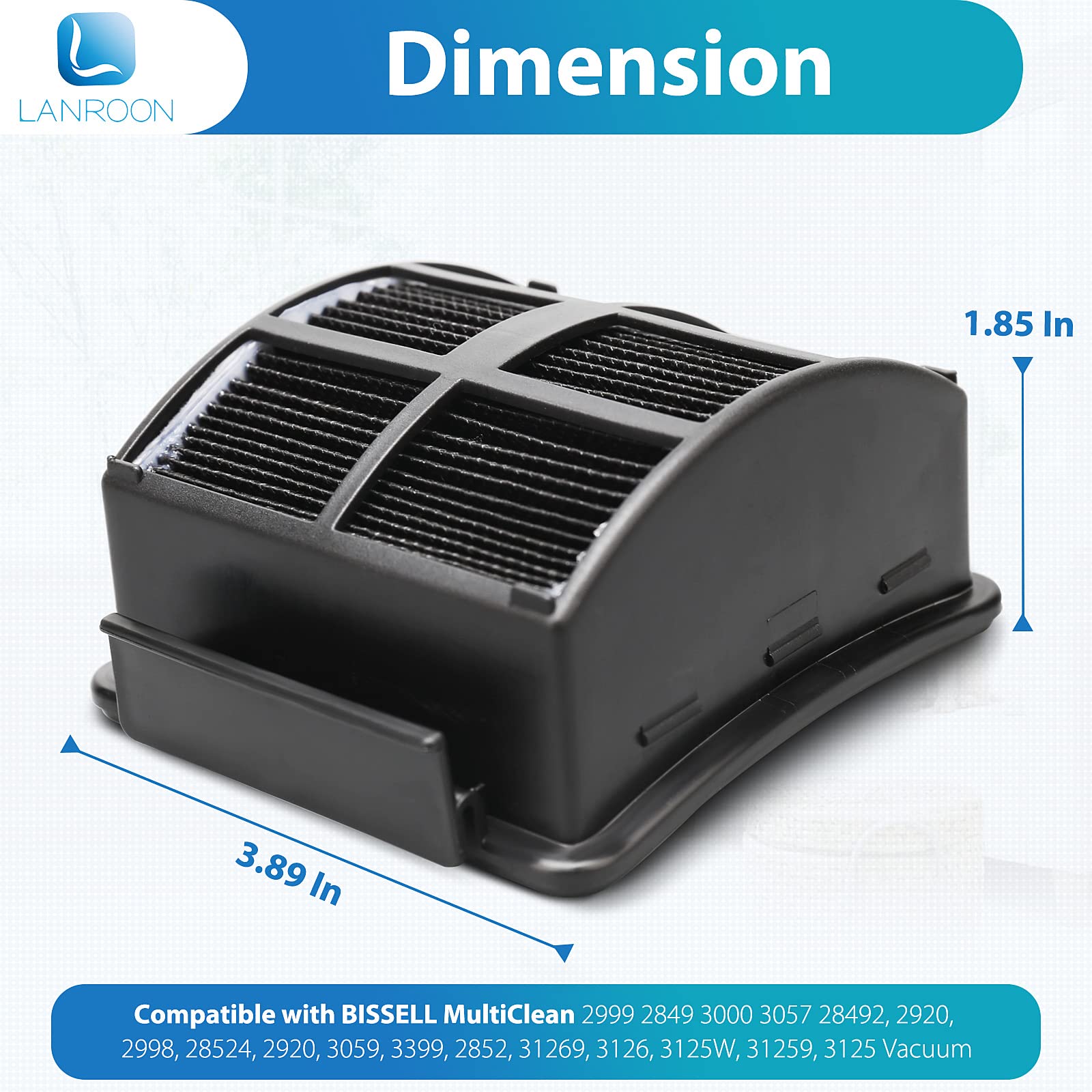 Lanroon 2998 Filter Kit Fit For Bissell 2998 Multiclean Lift Off Pet Vacuum, Fit For Bissell 2998 2999 2849 3000 3057 2849 28524