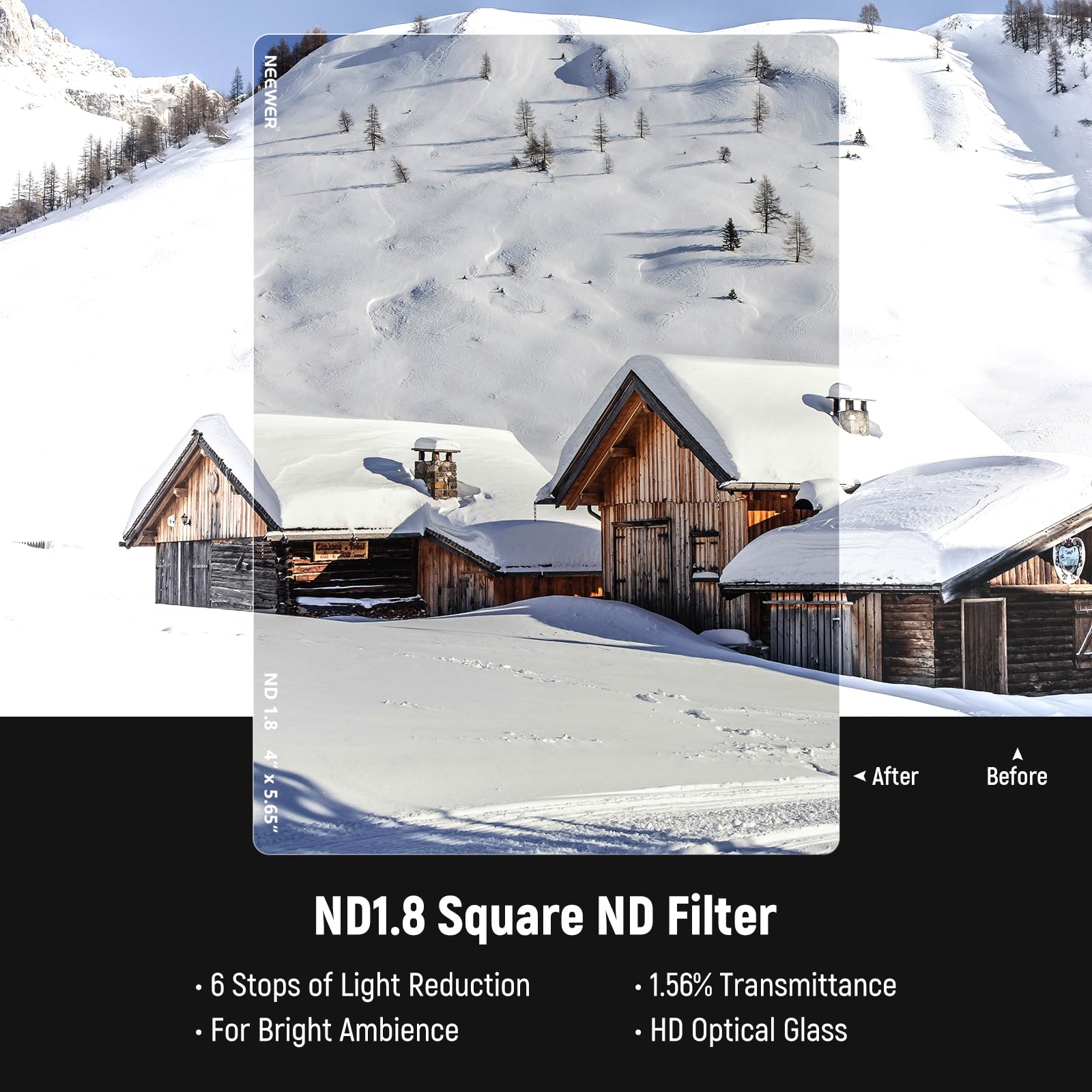Neewer 2 Pack Nd0.9/1.8 (3/6 Stops) Square Nd Filter, 4''X5.65'' Dual Sided 30 Multi Nano Coated Cinema Neutral Density Filter F