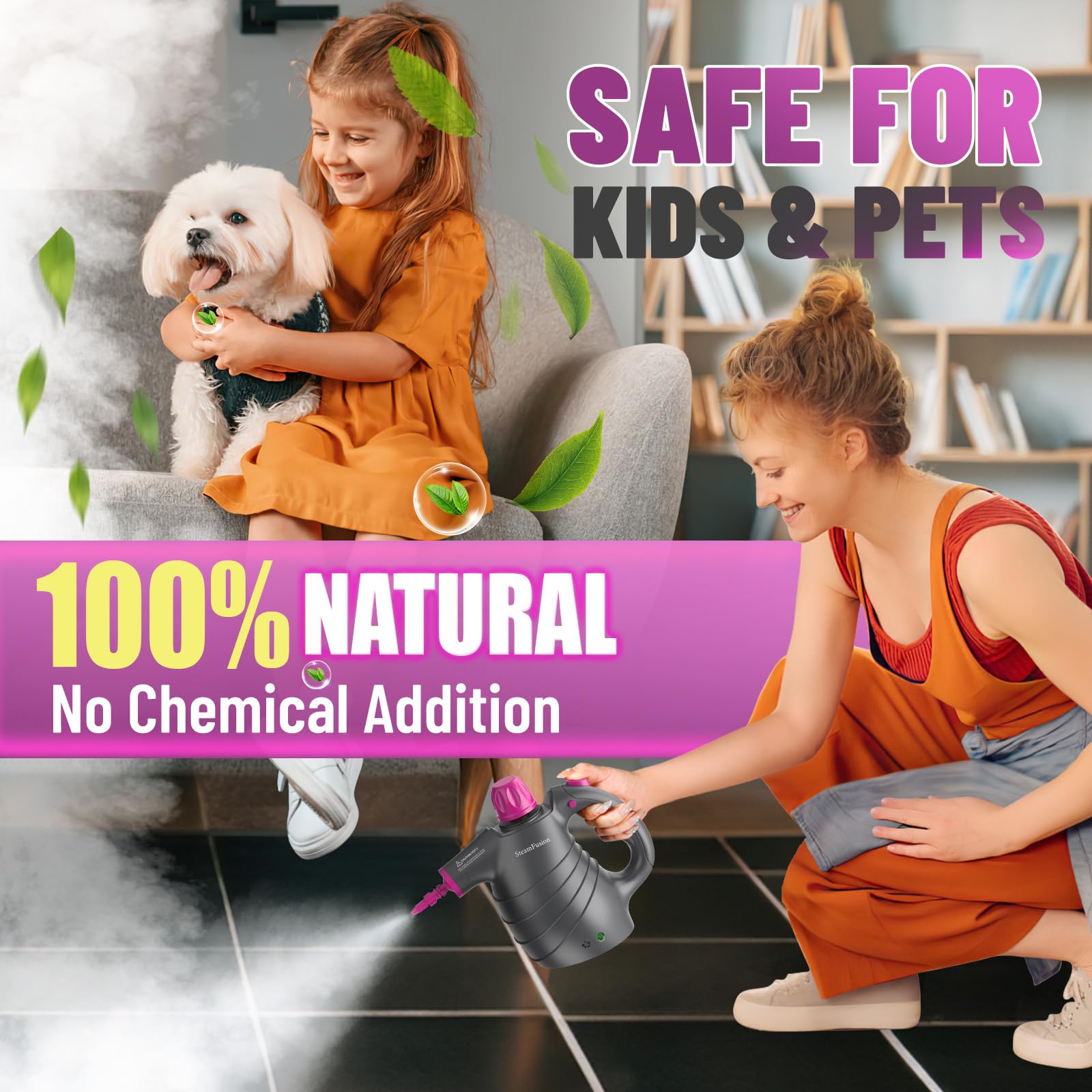 Pressurized Handheld Steam Cleaner With 10Pcs Accessories&Safety Lock, Multi Purpose Natural Deep Cleaning Steamer, Multi Surfac