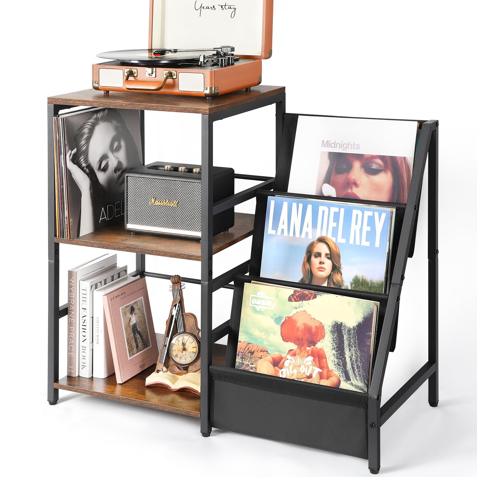 Bikoney Record Player Stand, Turntable Stand With 3 Tier Vinyl Record Storage, Record Player Table Holds Up To 200 Albums, End T