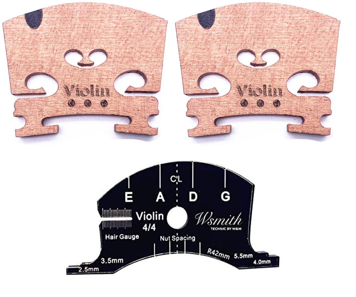 Jiayouy Fitted 4/4 Full Size Violin Maple Bridge With Reference Template Tool Violin Parts Accessories 3Pcs