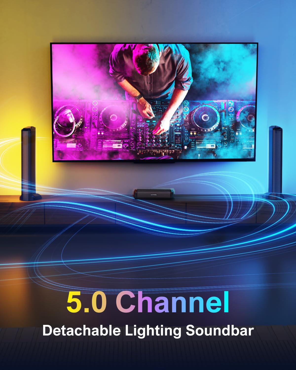 Ultimea 5.0Ch Sound Bar For Smart Tv, Pc Soundbar With Rgb Light, Detachable Soundbar For Tv With App Control, 180W Peak Power,
