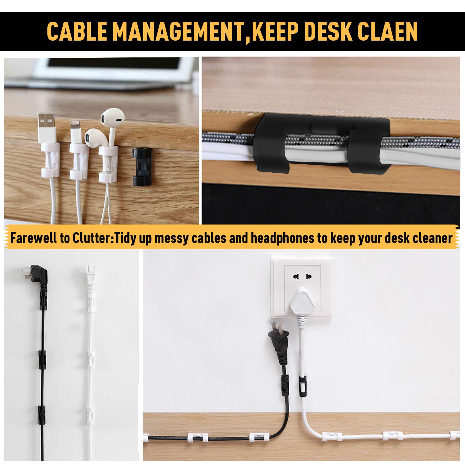 Cable Clips With Strong Self Adhesive, Xiaoxi Cord Organizer Cable Management Organizing Cords Wire For Car, Home And Office   2