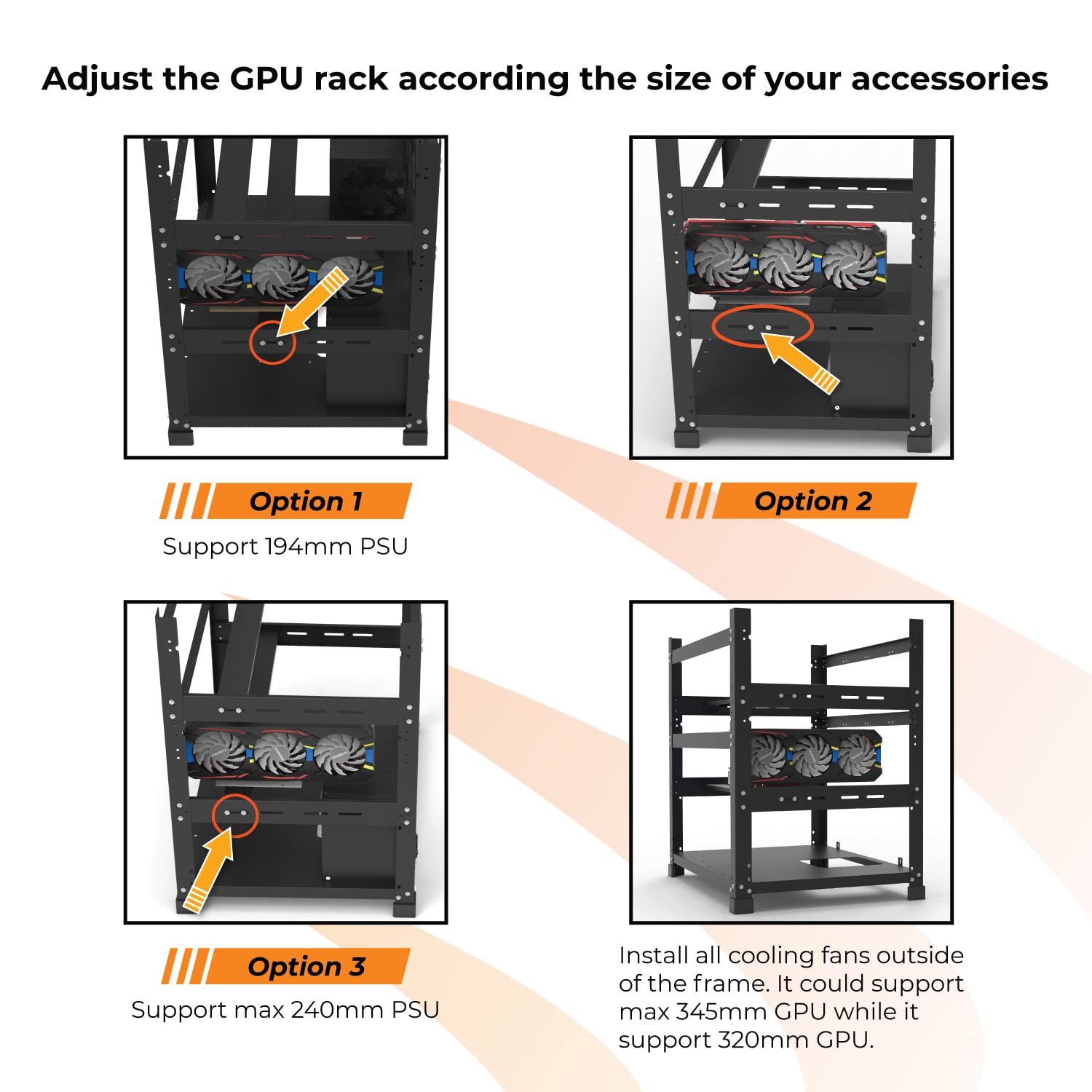 Aaawave The Sluice V2 12Gpu Stackable Open Frame Mining Rig Frame Chassis For Crypto Currency (Black)
