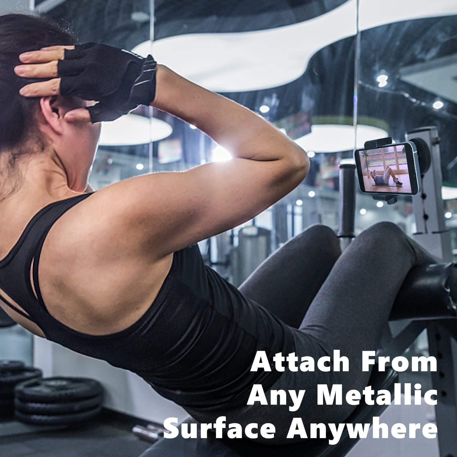 Vinkqiado Gym Magnetic Phone Mount Holder, Heavy Duty Magnet Base Cell Phone Clamp, Attracts To Ferrous Metal Surface, Designed