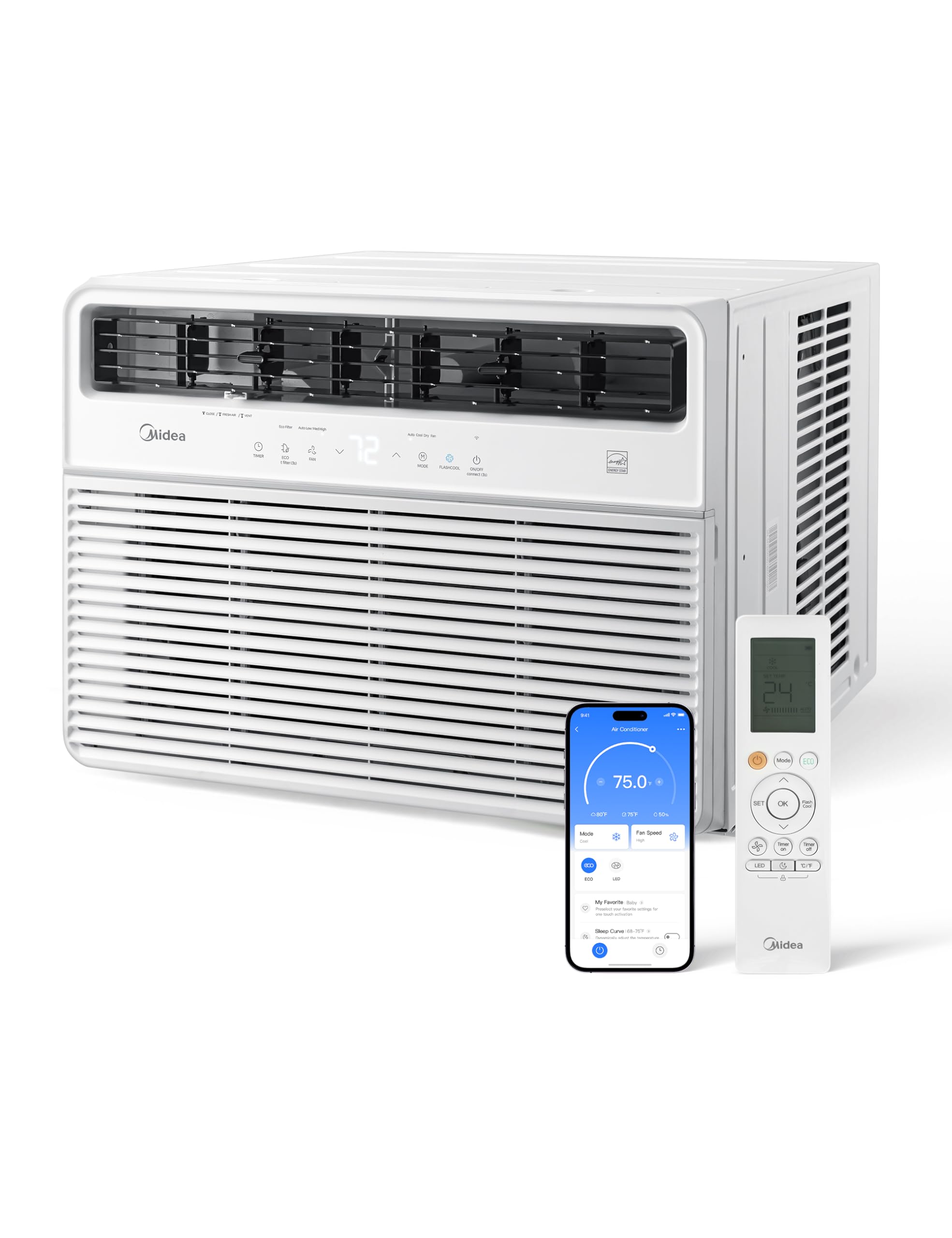 Midea MAW24S2VWT-A 24K 24,000 BTU Smart Inverter Window Air Conditioner with APP, Alexa Control, Cools up to 15,00 Sq. Ft, Quiet