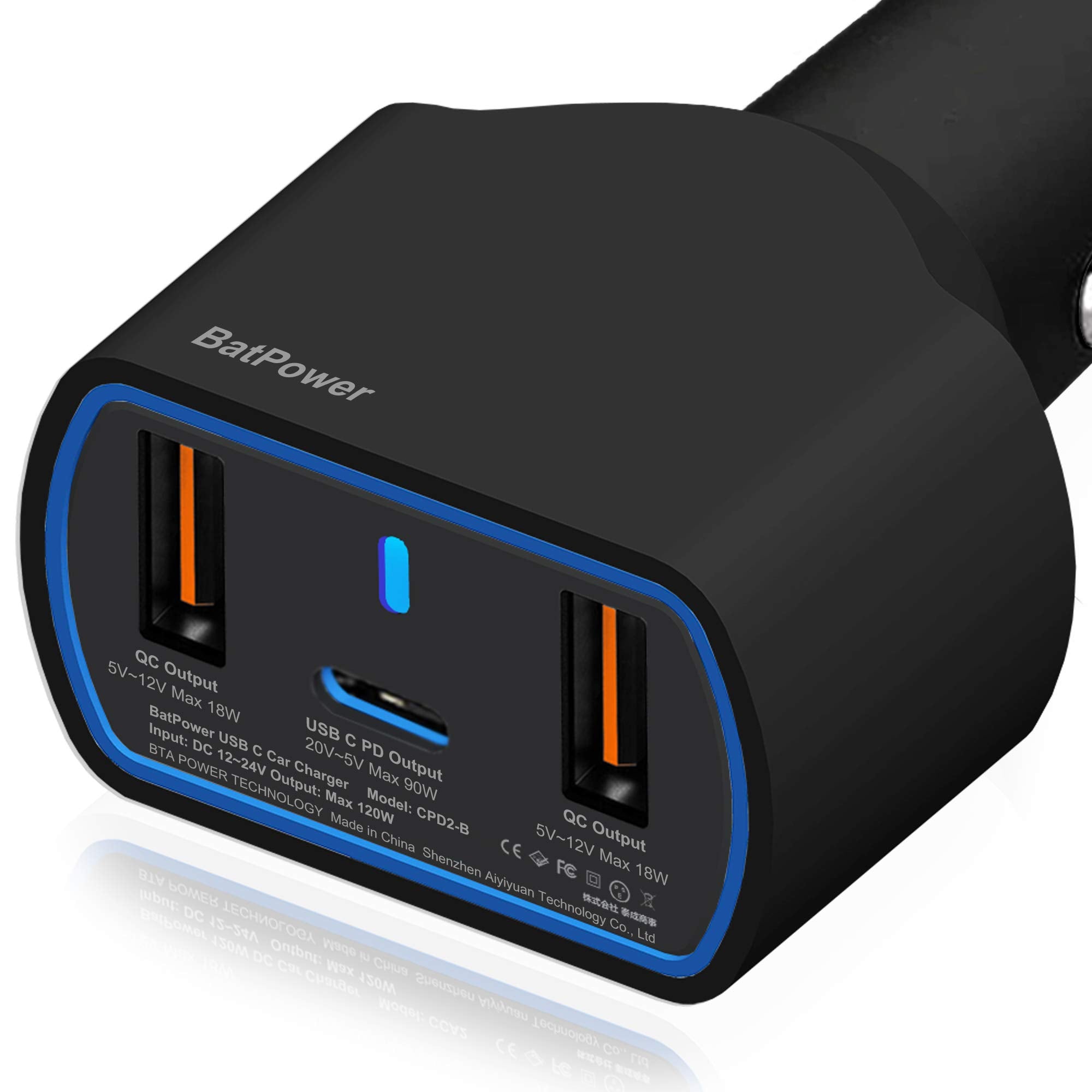 Batpower High Power Delivery 120W Pd Laptop Car Charger Compatible With New Surface Book 3 2 Laptop 4 3 Pro 8 X 7 Usb-C Hp Razer