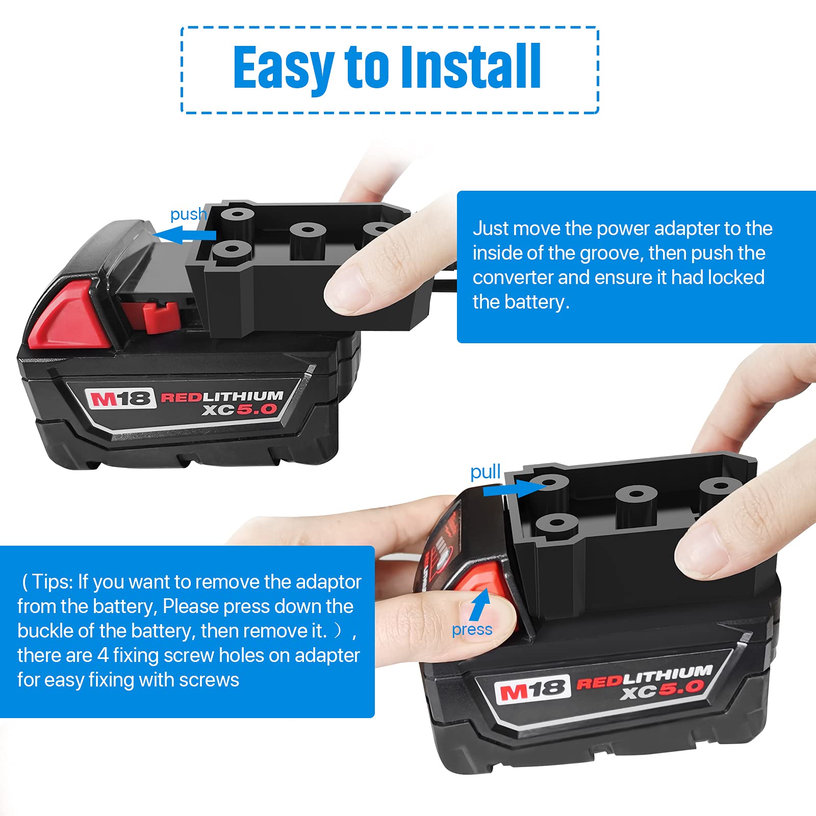Power Wheel Adapter With Fuse & Switch, Secure Battery Adapter For Milwaukee 18V Lithium Battery,With 12 Gauge Wire, Good Power