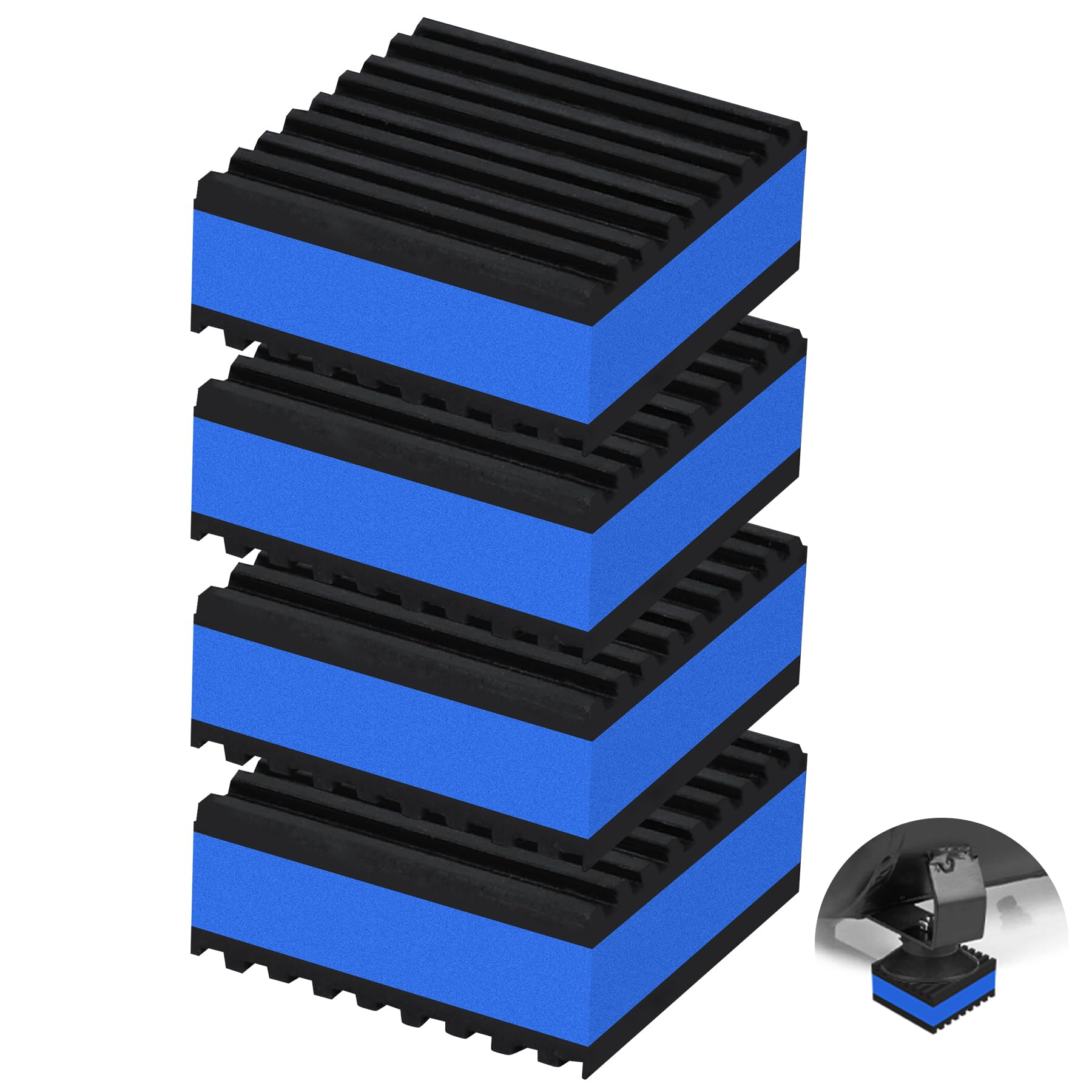 Phepetroll 4P Anti Vibration Pads 2'' X 2'' X 7/8'' Sound Isolation Ribbed Rubber Mats With Eva Center, Heavy Duty Vibration Iso
