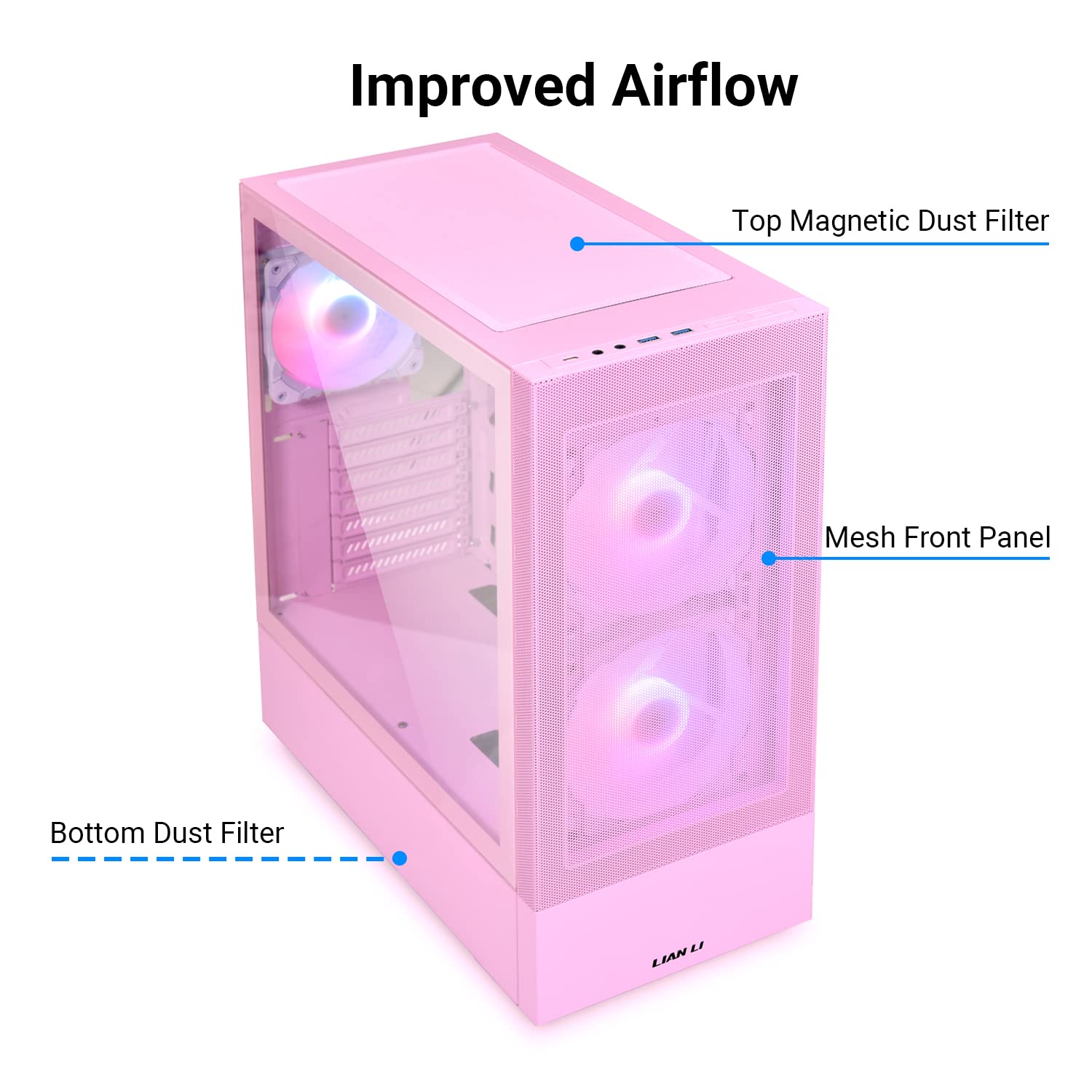 Lian Li High Airflow Atx Pc Case, Rgb Gaming Computer Case, Mesh Front Panel Mid Tower Chassis W/ 3 Argb Pwm Fans Pre Installed,
