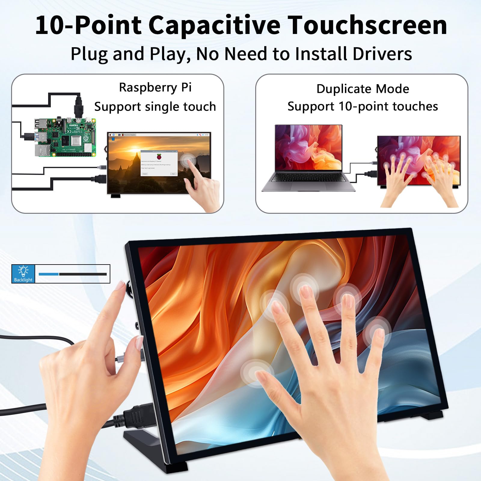 Geeekpi 10.1 Inch Capacitive Touchscreen For Raspberry Pi, 1024X600 Ips Lcd Display With Dual Speaker, Hdmi Portable Monitor For