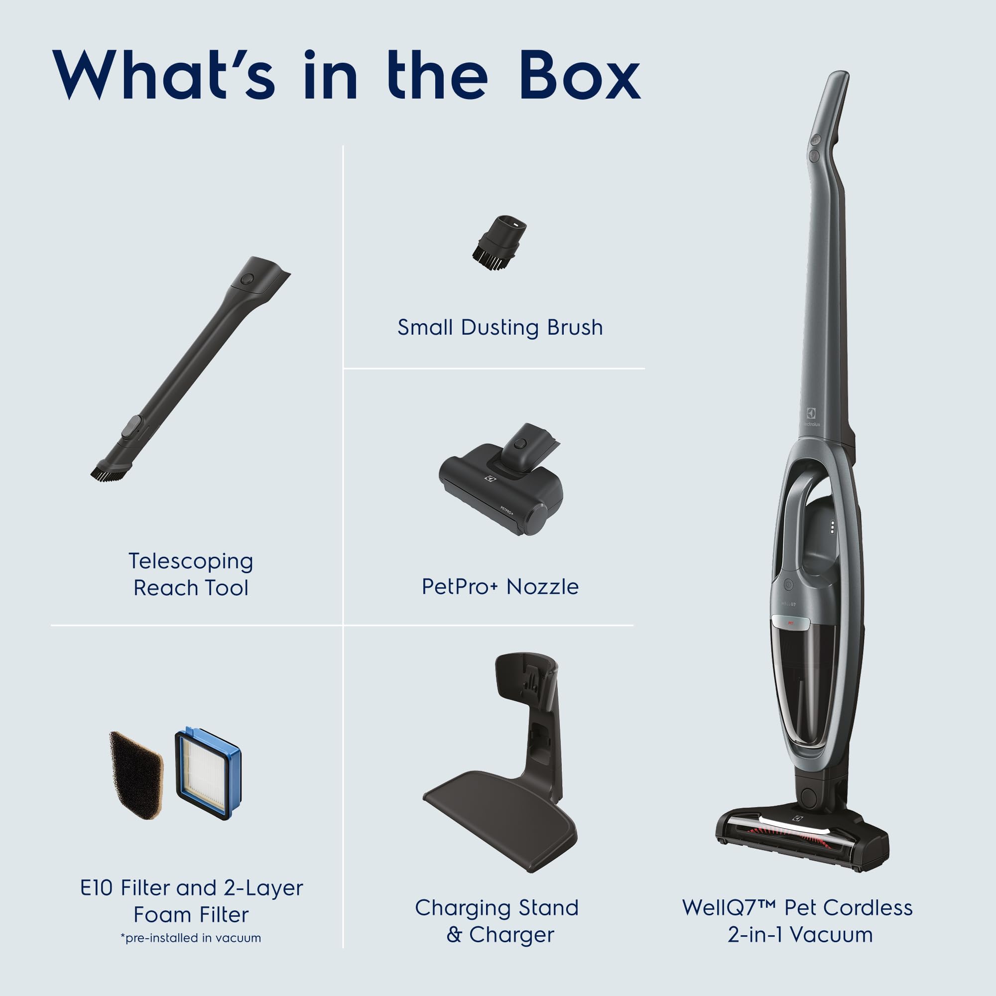 Electrolux Wellq7 Pet Cordless 2 In 1 Vacuum Cleaner With Motorized Petpro+ Nozzle For Easy Pet Hair Removal, 50 Minute Run Time