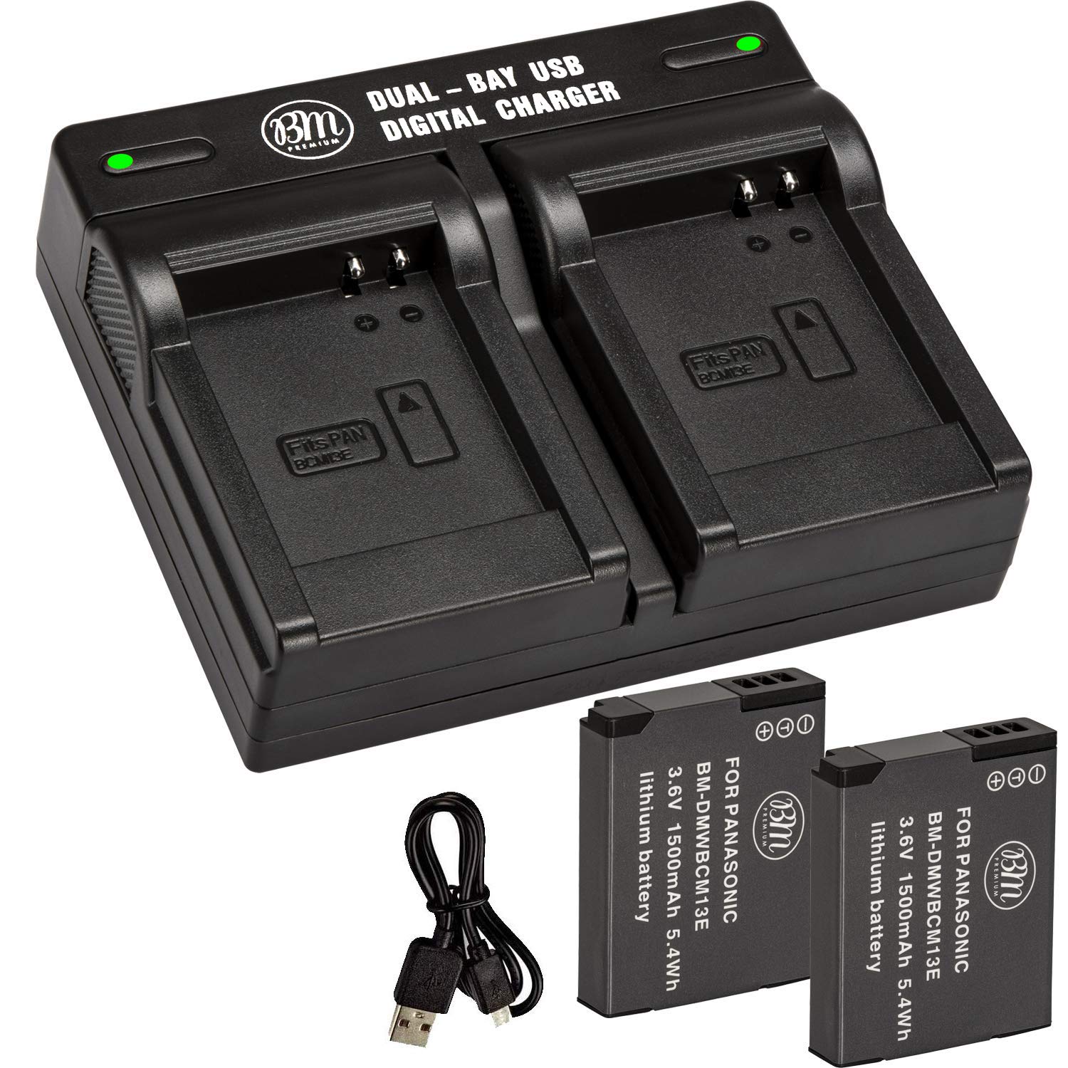 BM 2 Pack of DMW BCM13E Batteries and Dual Battery Charger for Panasonic Lumix DC TS7,DMC FT5A, LZ40, TS5, TS6, TZ37, TZ40, TZ41, TZ55, TZ60, ZS27, ZS30, DMC ZS35, DMC ZS40, DMC ZS45, DMC ZS50 Camera