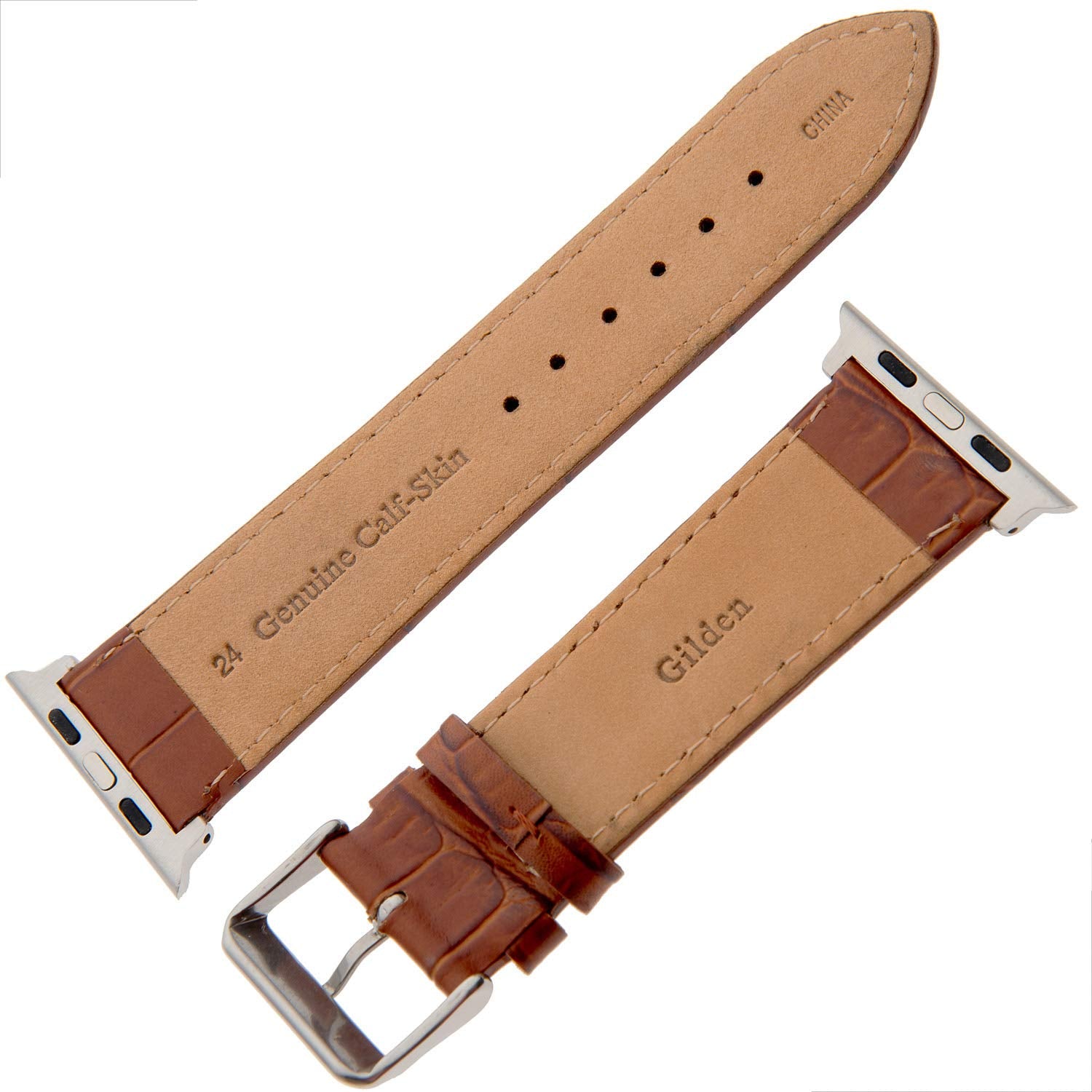 Gilden Gator-Grain Calfskin Brown Leather Smart Watch Strap F30-Smart, Fits Apple Apple Watch (Normal Length Fits 38Mm/40Mm/41Mm