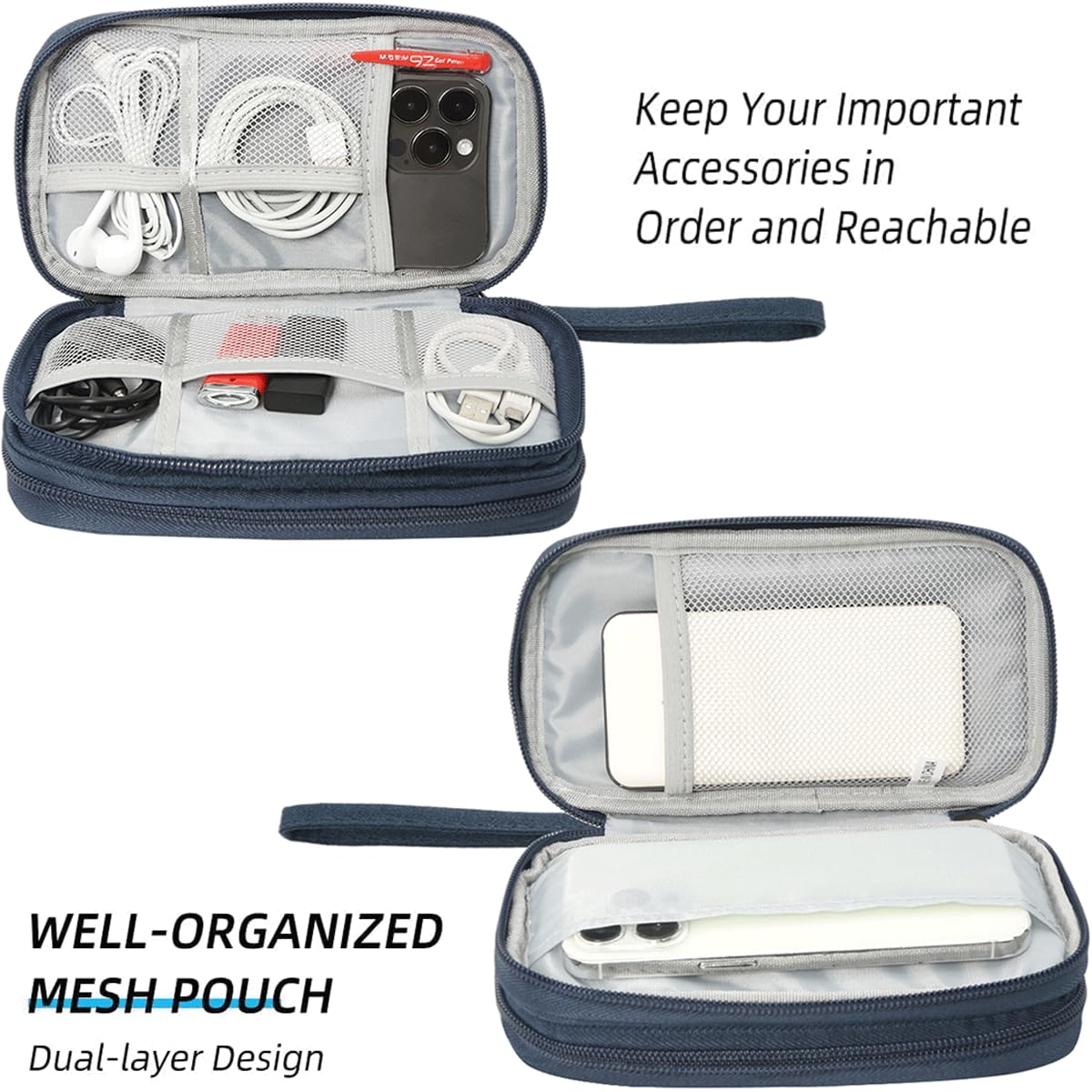 Caaordkso Electronic Bag Travel Cable Accessories Bag Waterproof Double Layer Electronics Organizer Portable Storage Case For Ca