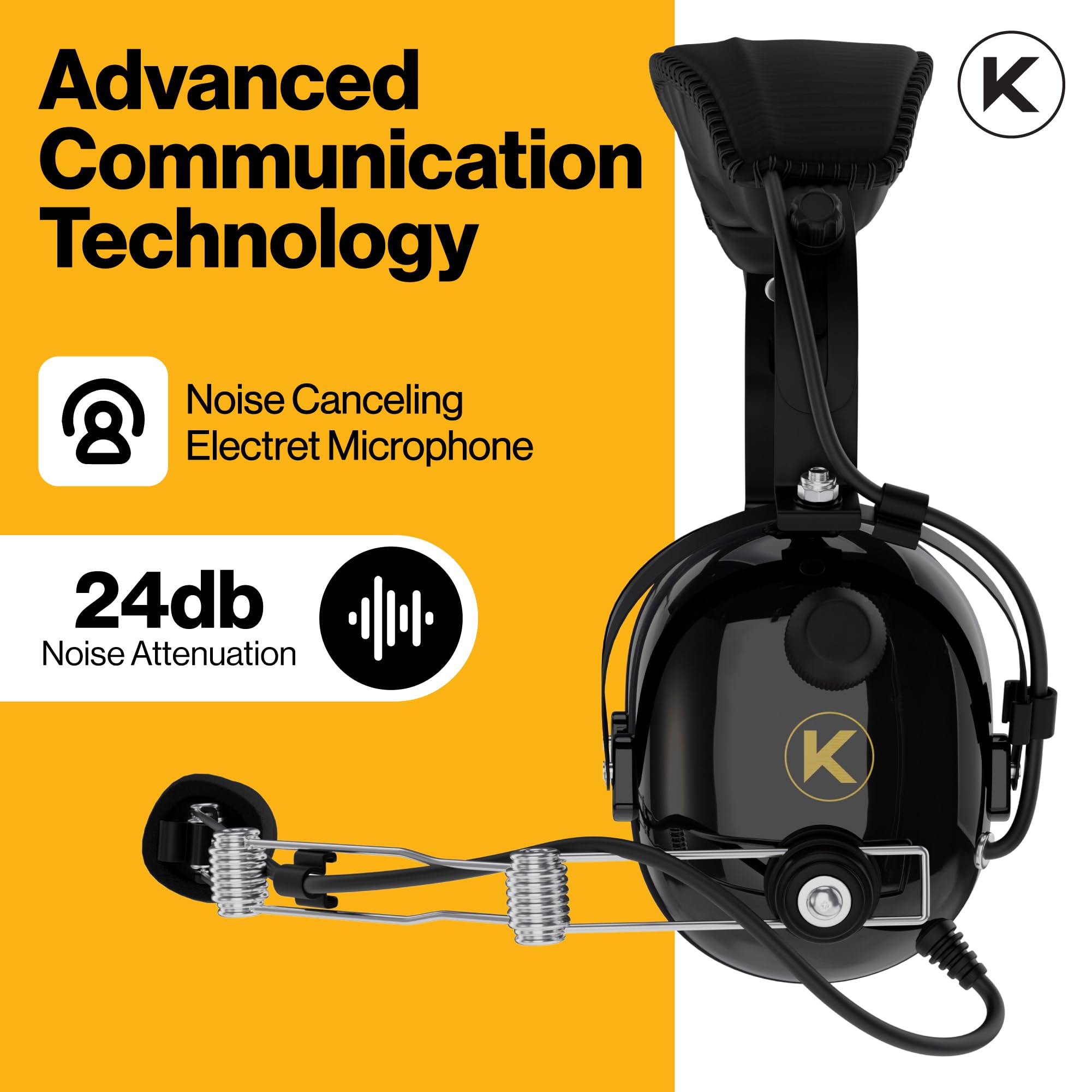 Kore Aviation P1 General Aviation Headset For Pilots | Mono, 24 Db Passive Noise Reduction Rating, Noise Canceling Microphone, A