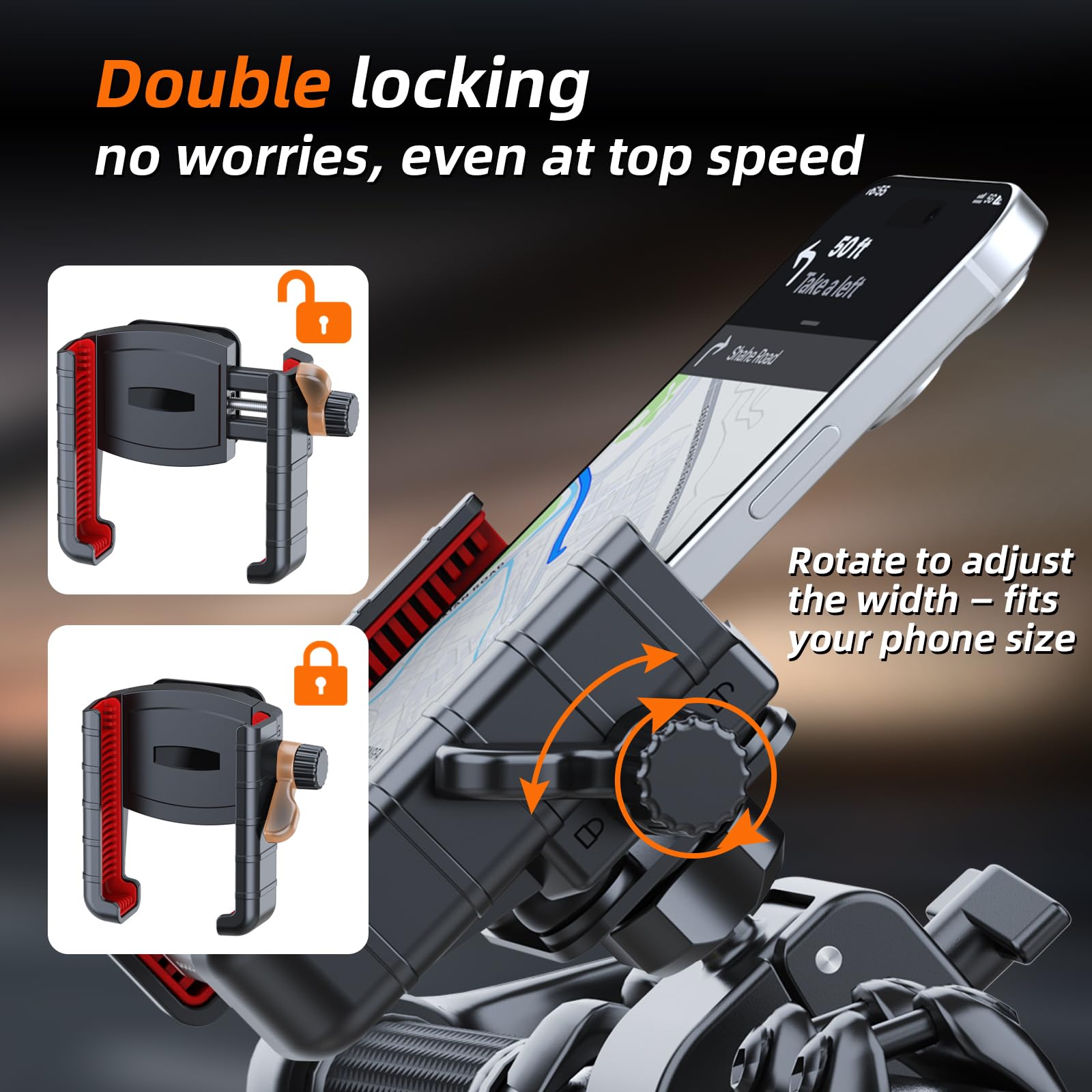 Marsrider 3Rd-Gen Anti Vibration Motorcycle Phone Mount Holder, Bike Handlebar Cell Phone Holder With High-Speed Safety Lock, El