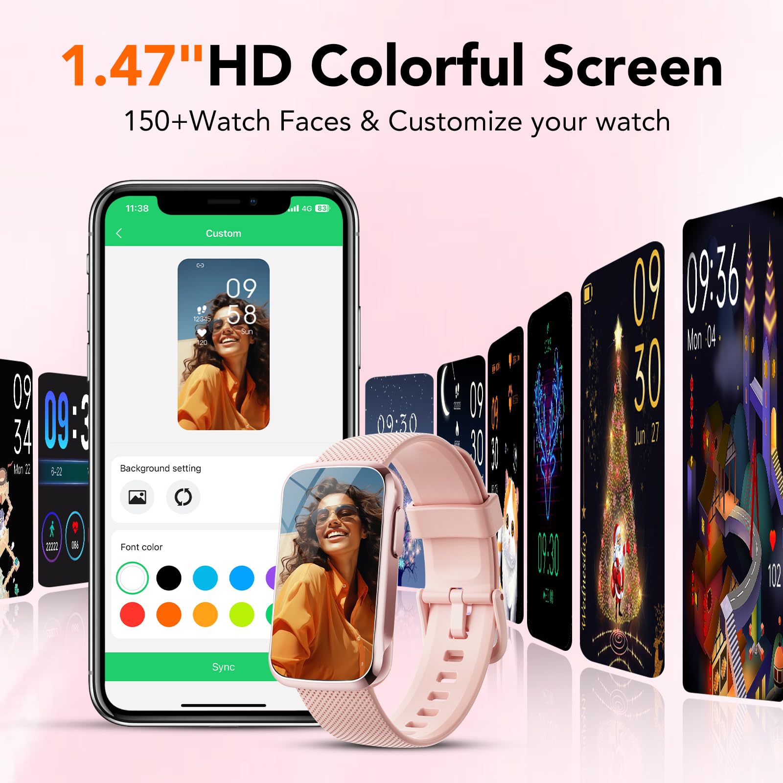 Fitness Tracker Watch, Fitness Watches For Women Men With 24/7 Heart Rate/Sleep Monitor, 20+ Sports Modes Smart Watches For Wome