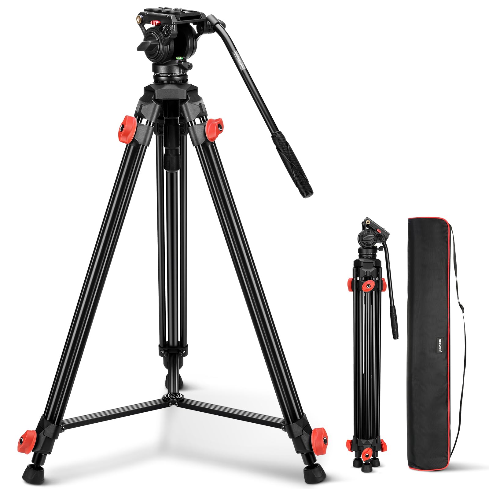 NEEWER Video Tripod with Fluid Head, Heavy Duty Aluminum Compact Portable Camera Tripod Stand for DSLR Camcorder Compatible with