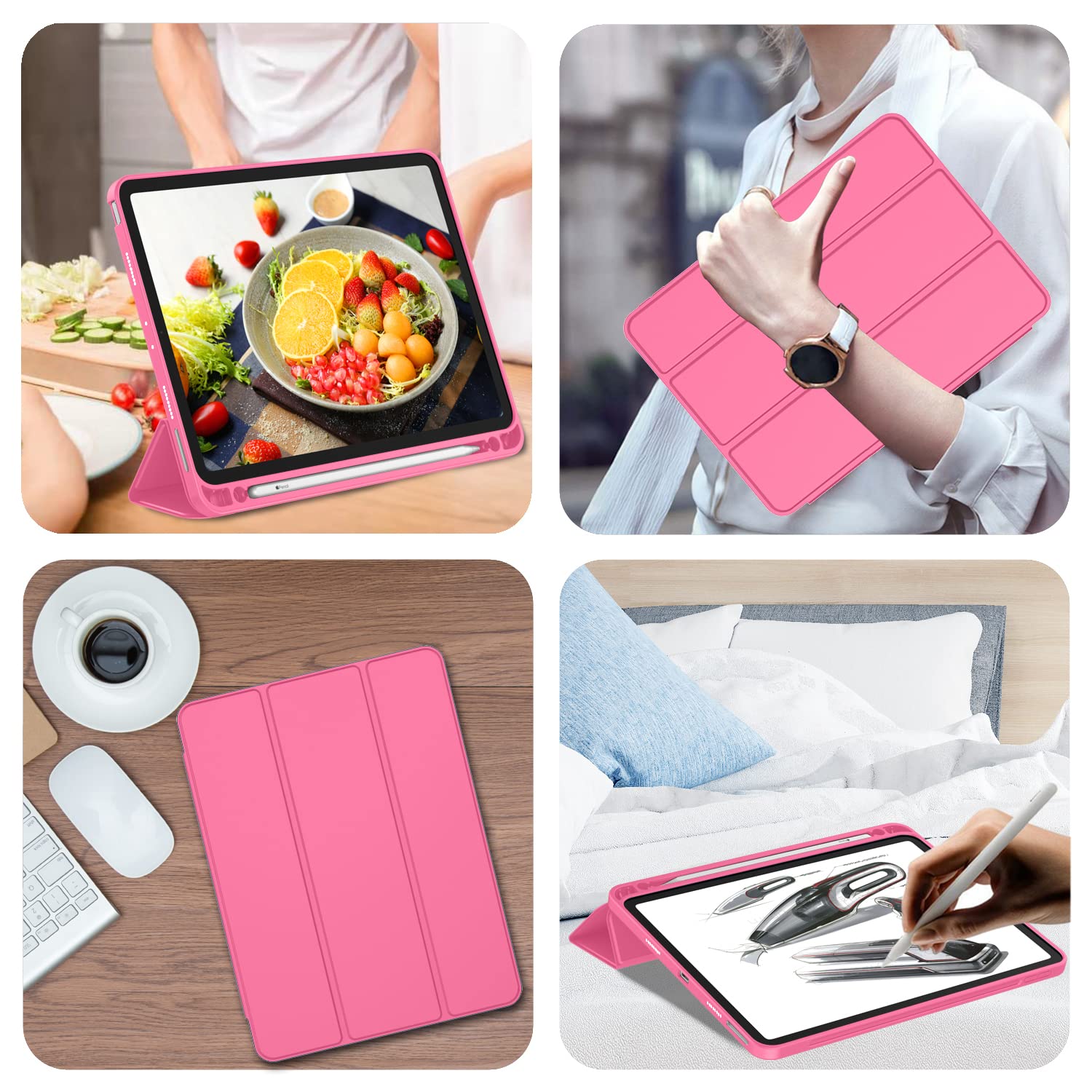 Imieet For Ipad Pro 11 Inch Case M4 2024 (5Th Generation) With Pencil Holder, [Support Pencil Pro And Pencil (Usb C)], Trifold Stand Smart Case With Soft Tpu Back, Auto Wake/Sleep (Watermelon)