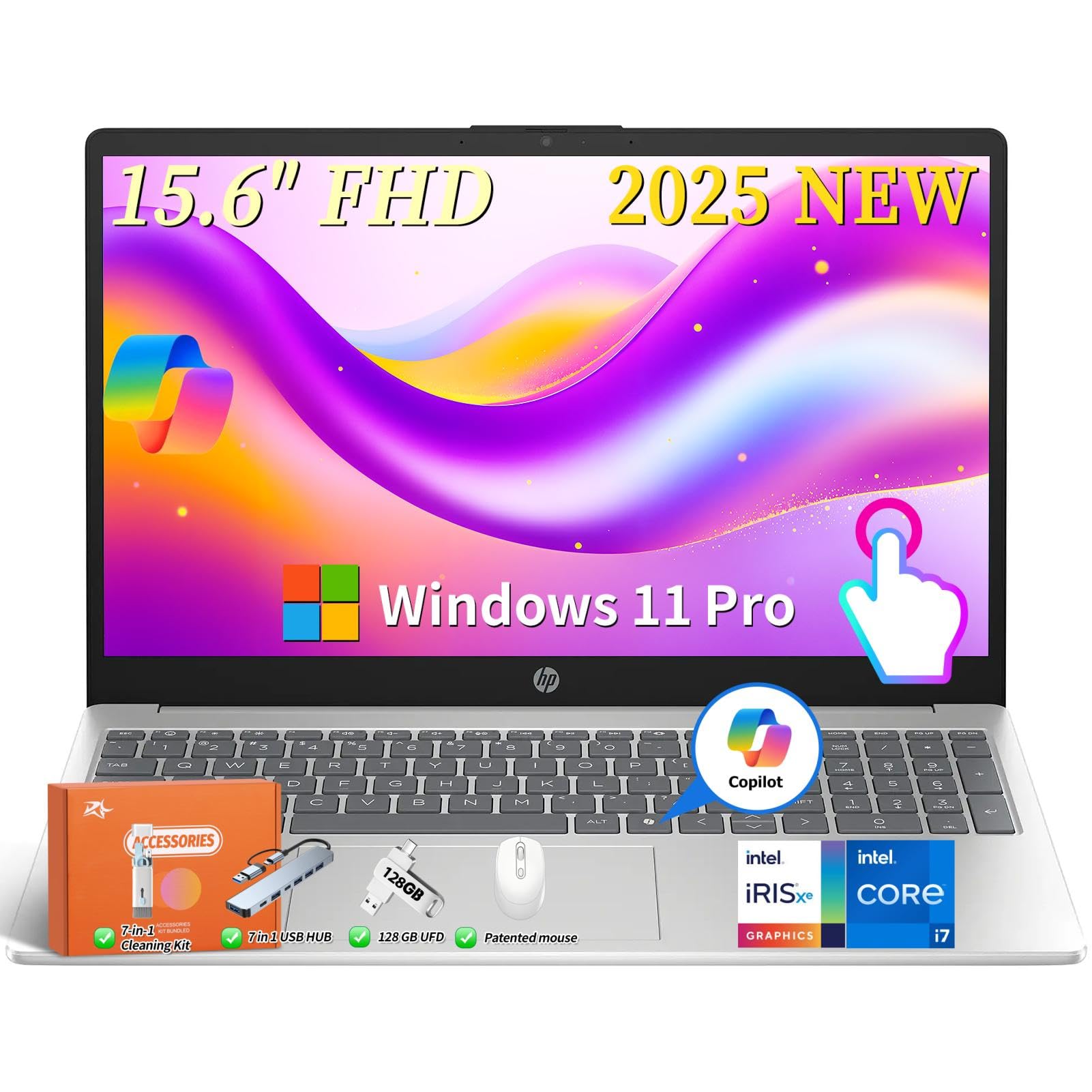 HP 2025 Touchscreen Laptop for Business, 15.6 FHD Touchscreen Display, Intel 13th Gen i7-1355U, 64 GB DDR4 RAM, 2 TB SSD, Copilo