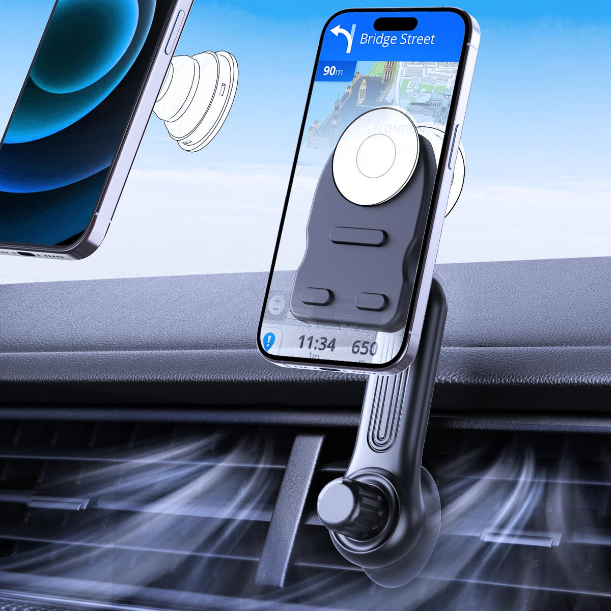 Jcbakc Socket Car Mount For Car Vent [Never Blocking],360 Adjustable Air Vent Mount For Socket Grip,Air Vent Clip Car Phone Hold