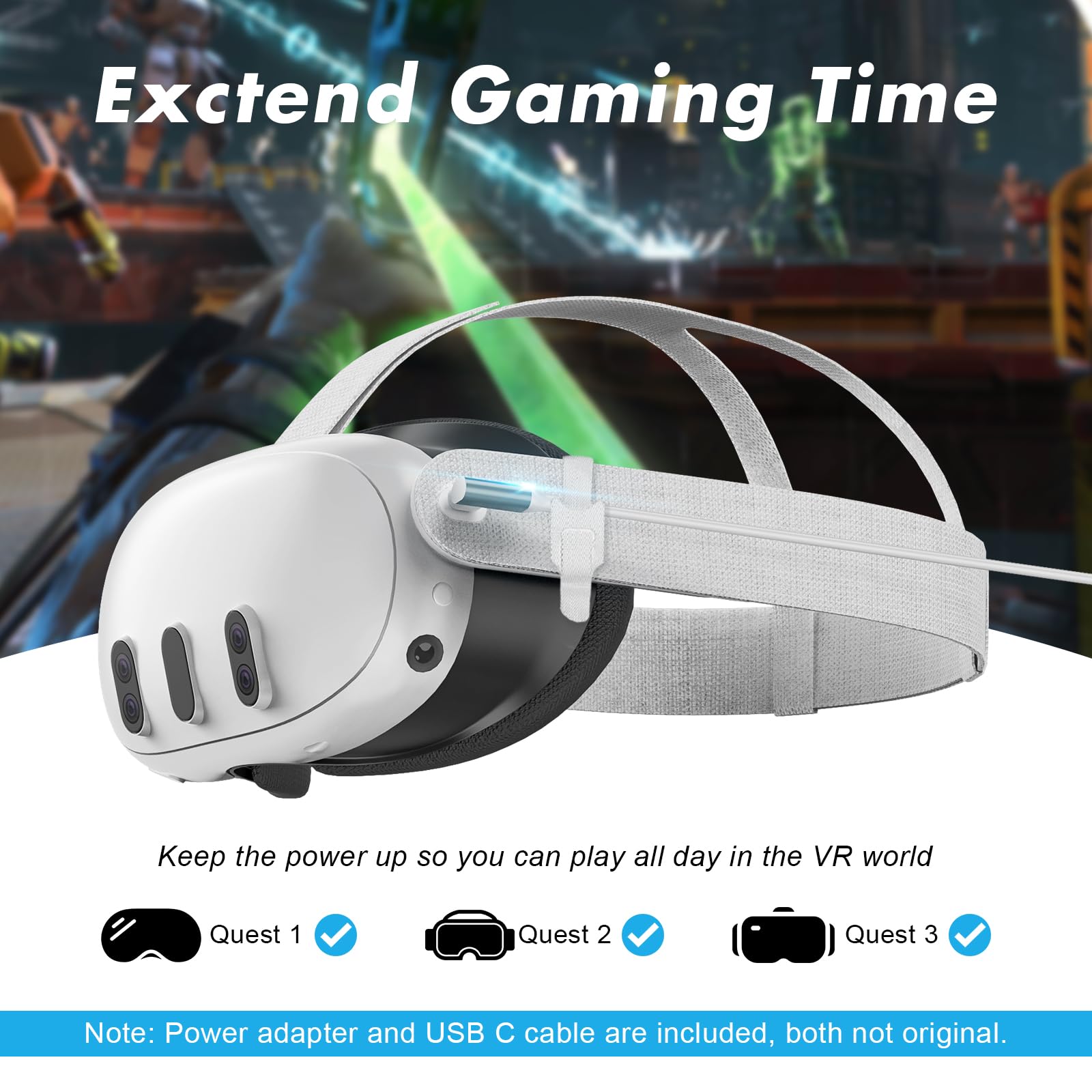 Runtogol Link Cable 16Ft Compatible With Meta/Oculus Quest 3/Quest 2/Quest 1 Accessories, Vr Link Cable With Separate Charging P