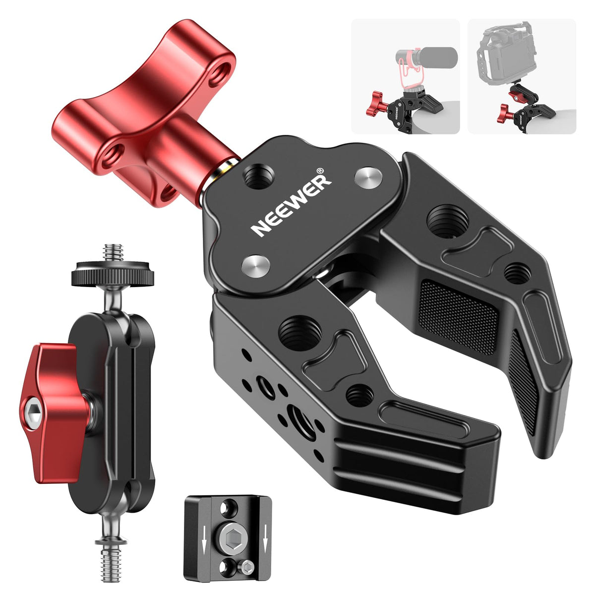 Neewer Super Clamp With Dual Ballhead Magic Arm, Cold Shoe Mount, 1/4'' 3/8'' Threads Compatible With Smallrig Accessories, Ligh