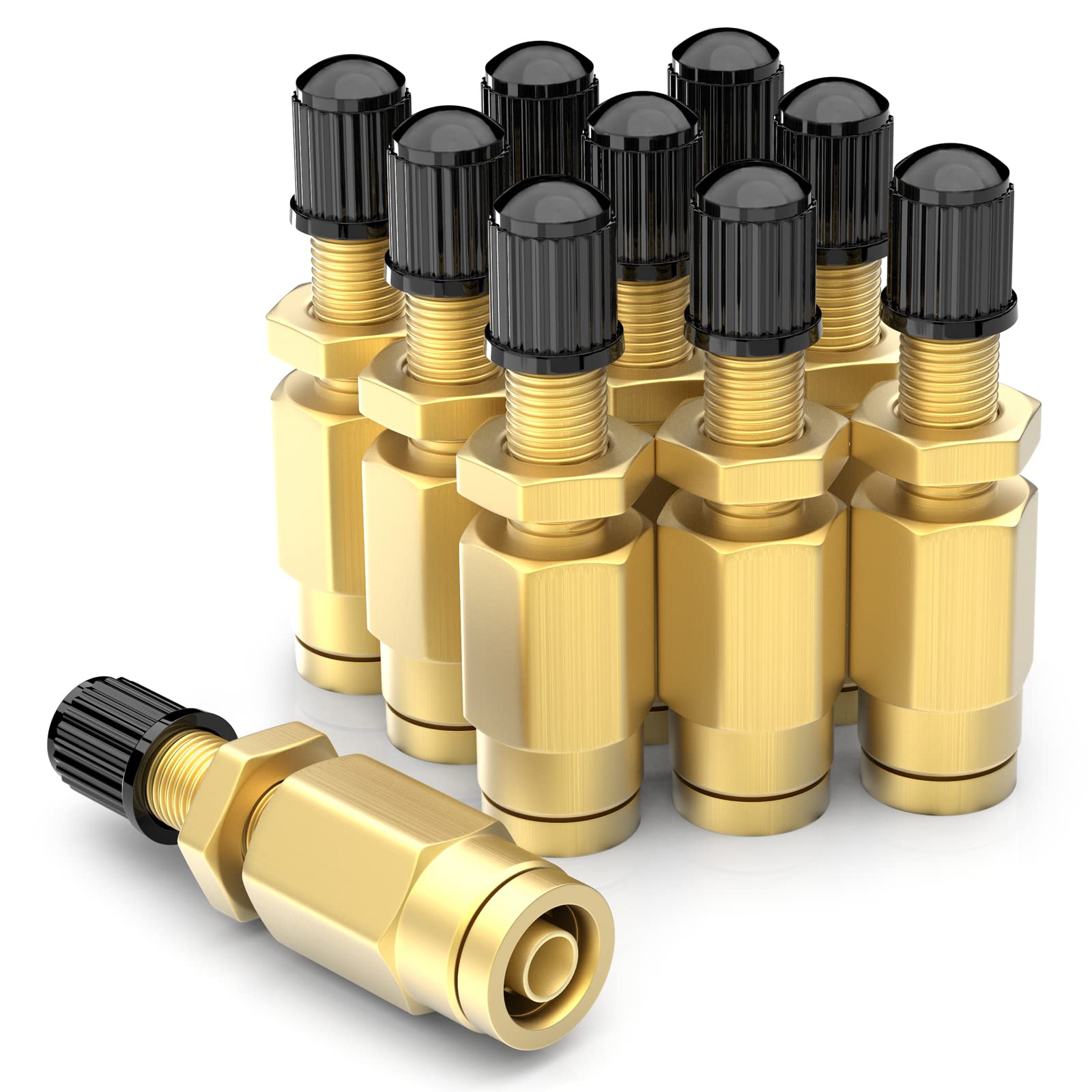 Gasher 10Pcs 1/4'' Brass Inflation Schrader Valve (Dot Approved) With Push Connection, 1/4'' Od Air Line Tubing, Air Line And Ai