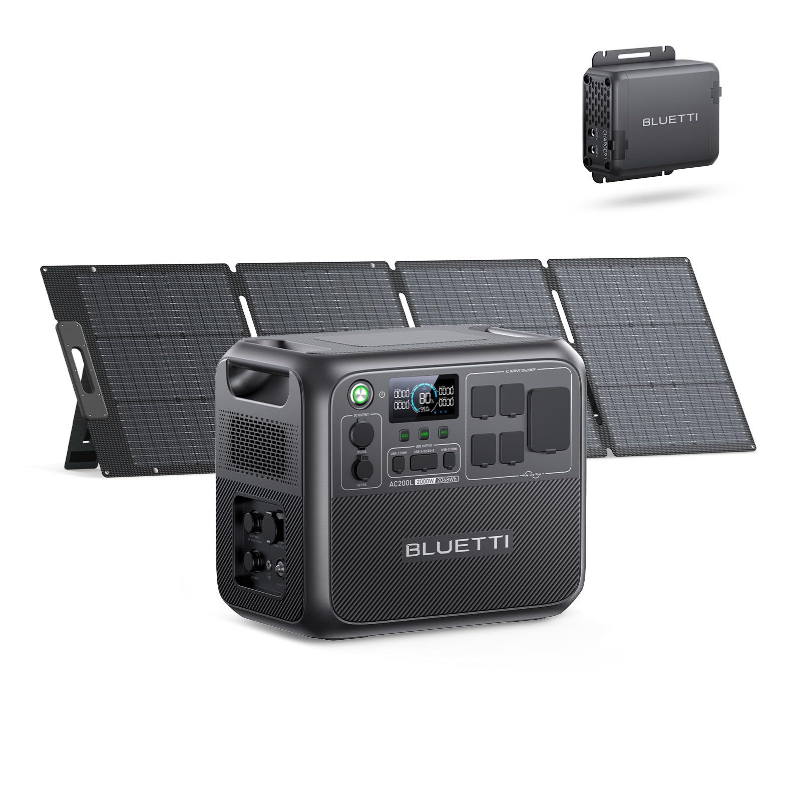 Bluetti Ac200L Solar Generator With 200W Panel And Charger 1 (Ships Separately), 2048Wh Lfp Portable Power Station, W/4 2400W Ac