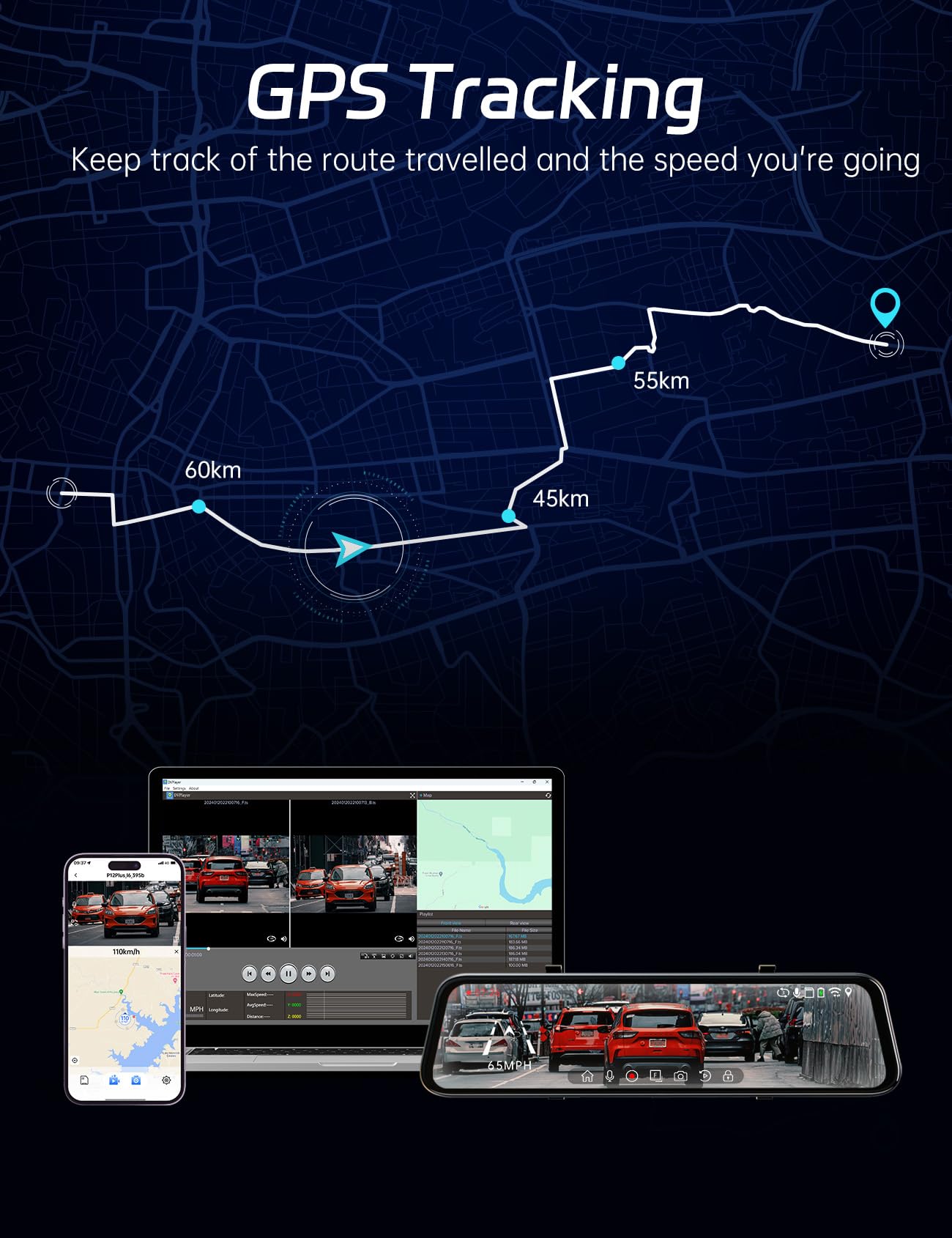 Pelsee P12 Plus 4K Wifi Rear View Mirror Camera, 12'' Mirror Dash Cam Front And Rear, Backup Camera For Car, 64Gb Card & Gps Inc