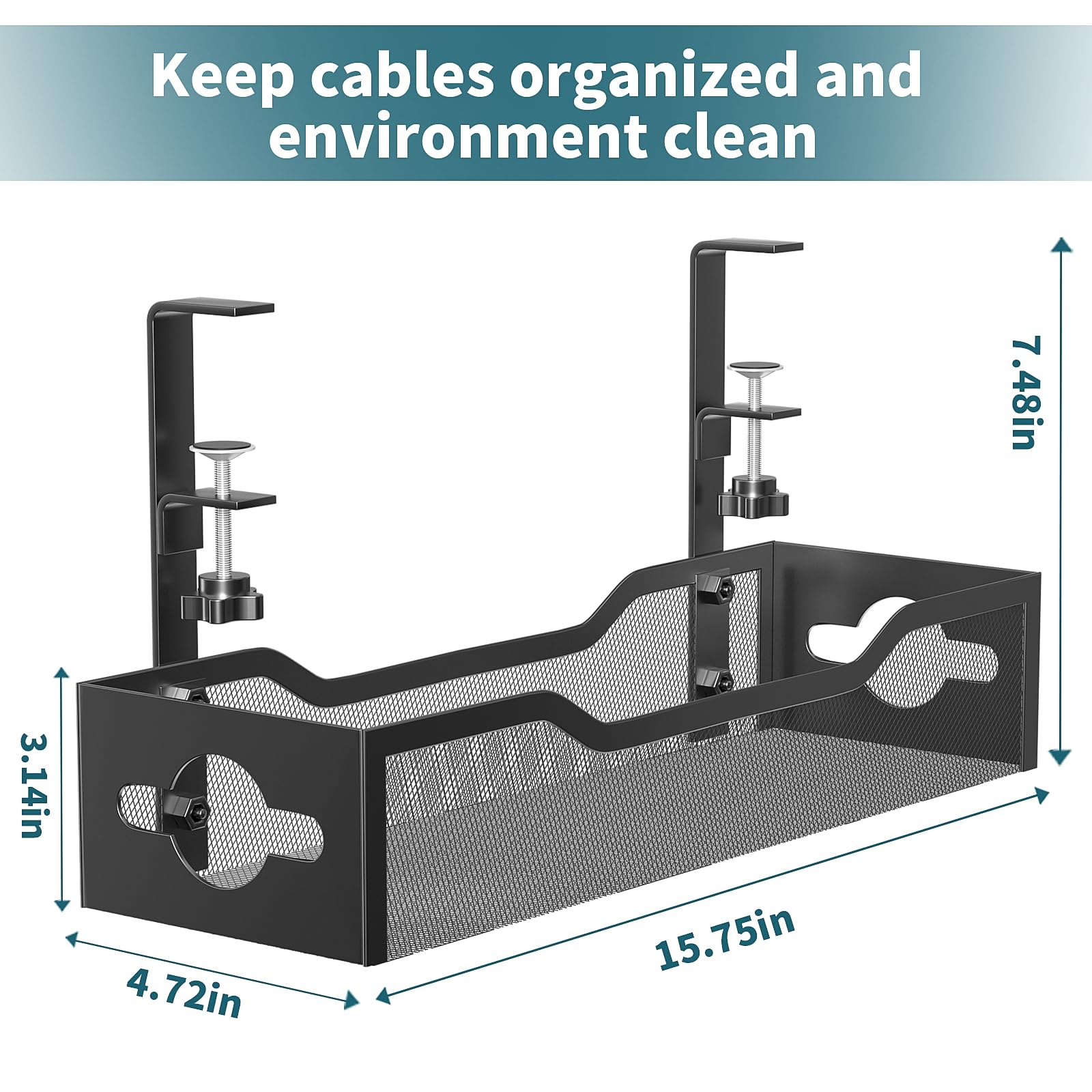 Under Desk Cable Management Tray Black, Litwaro Cable Management Under Desk No Drill, Desk Cable Organizer With Clamp For Desk C