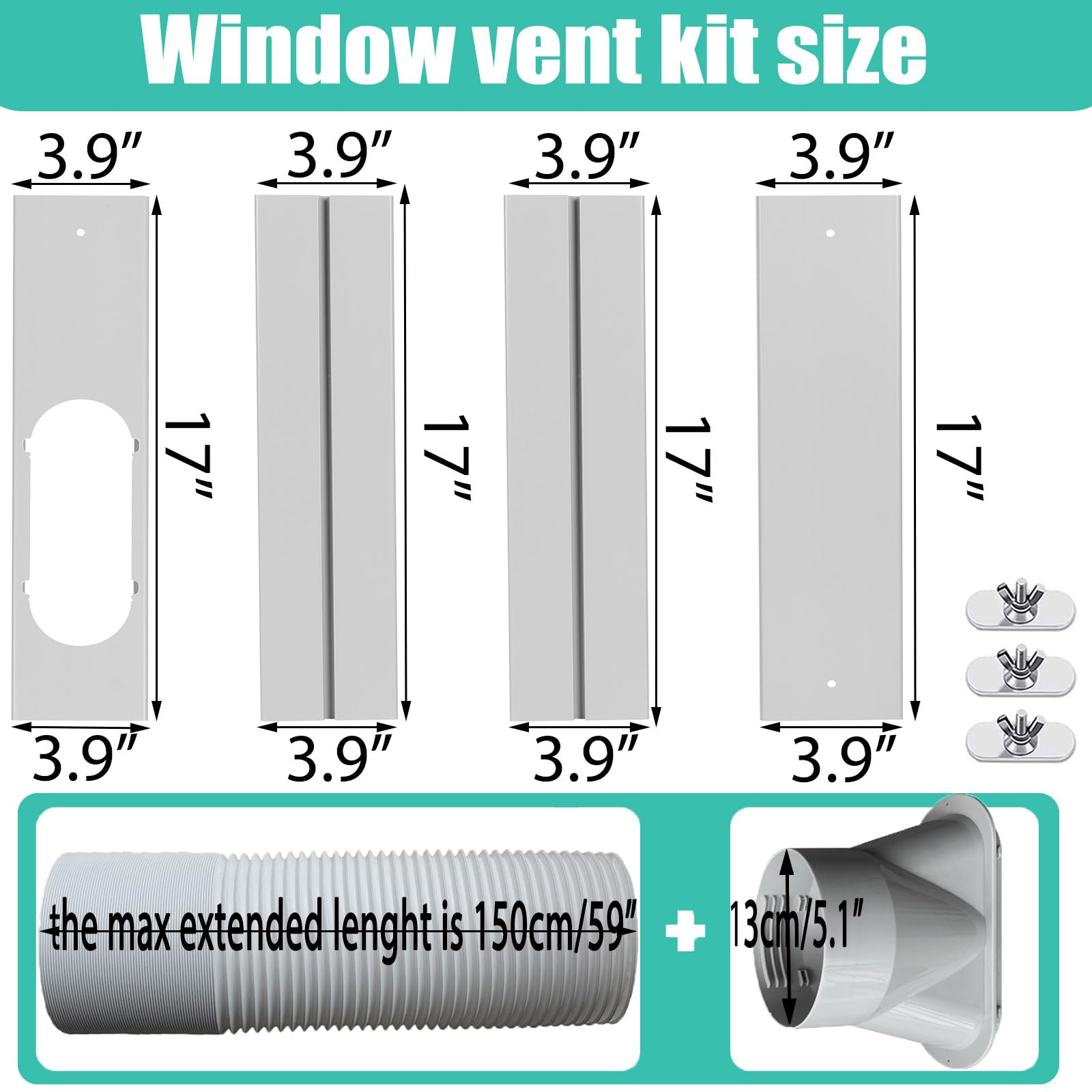 Nihoney Portable Air Conditioner Window Vent Kit With Exhaust Hose 5.1 Inch Diameter, Adjustable 59 Inch Length Exhaust Hose For