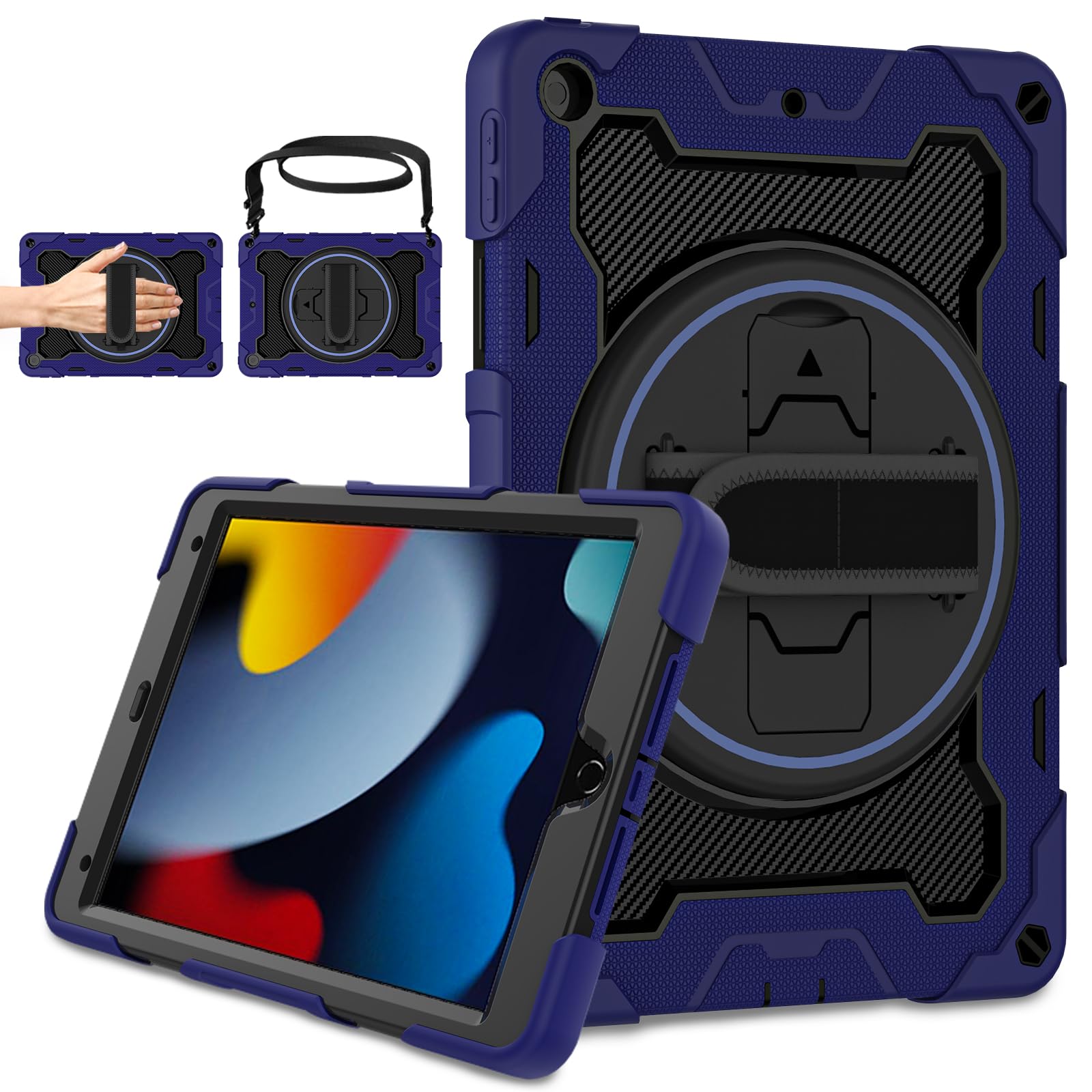 Rosrome Kids Boys Case For Ipad 10.2 Inch Ipad 9Th/8Th/7Th Generation 2021/2020/2019 With Screen Protector,Rotating Stand Hand S