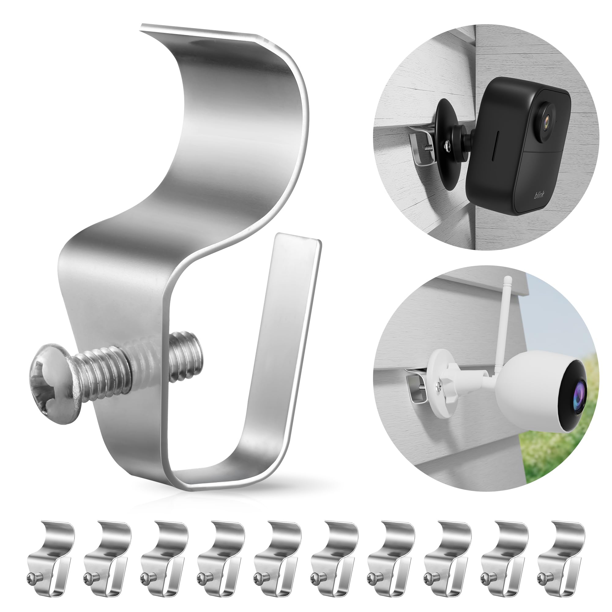 Huxor 10 Pack Vinyl Siding Screws Hooks For Home Security Camera, Outdoor No Hole Camera Mount Hanger For Blink, Arlo, Ring, Stainless Steel Siding Clips