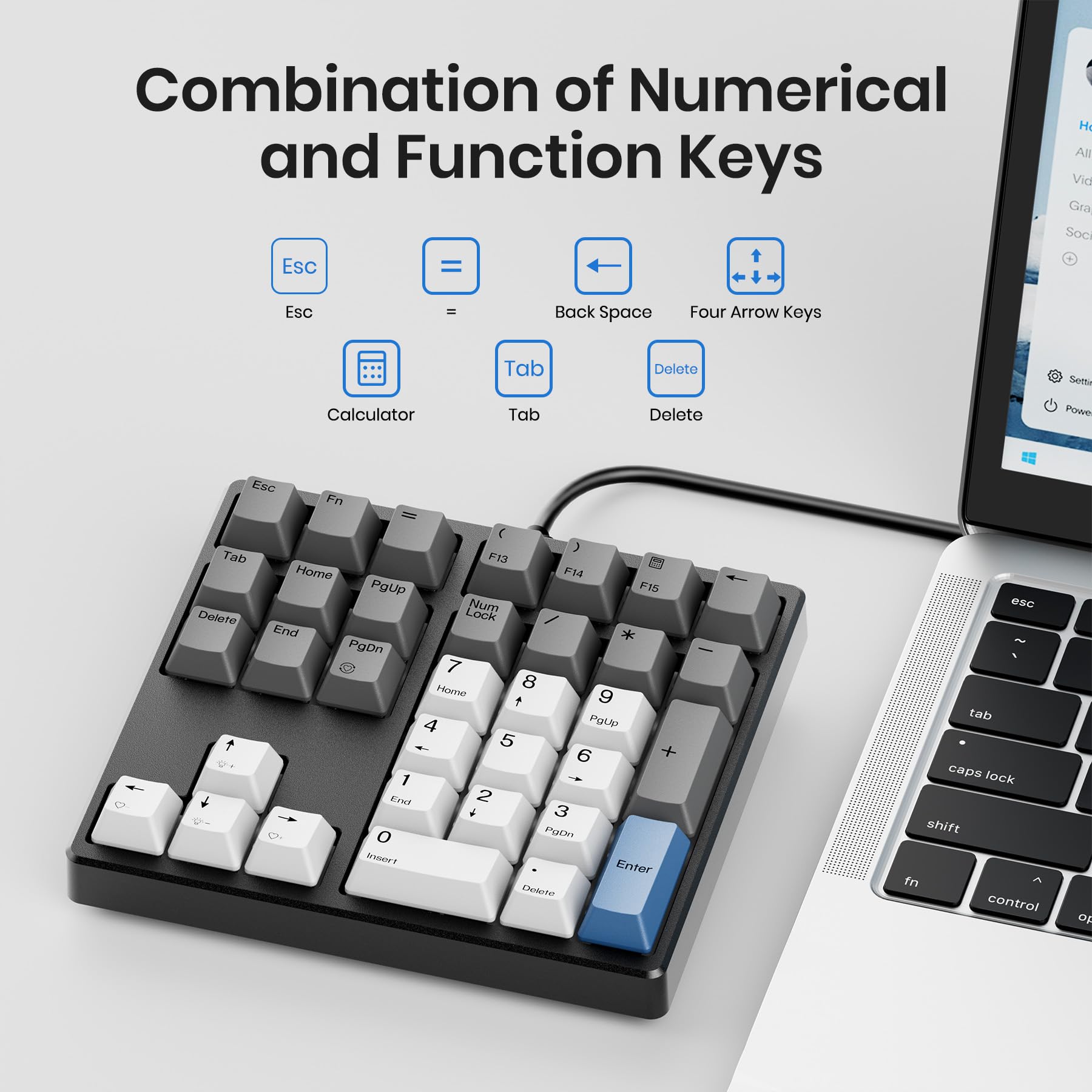 Kisnt Mechanical Number Pad, 34 Key Hot Swappable Numpad With Gateron Switches Wired Usb Numeric Keypad With Pbt Keycaps White B